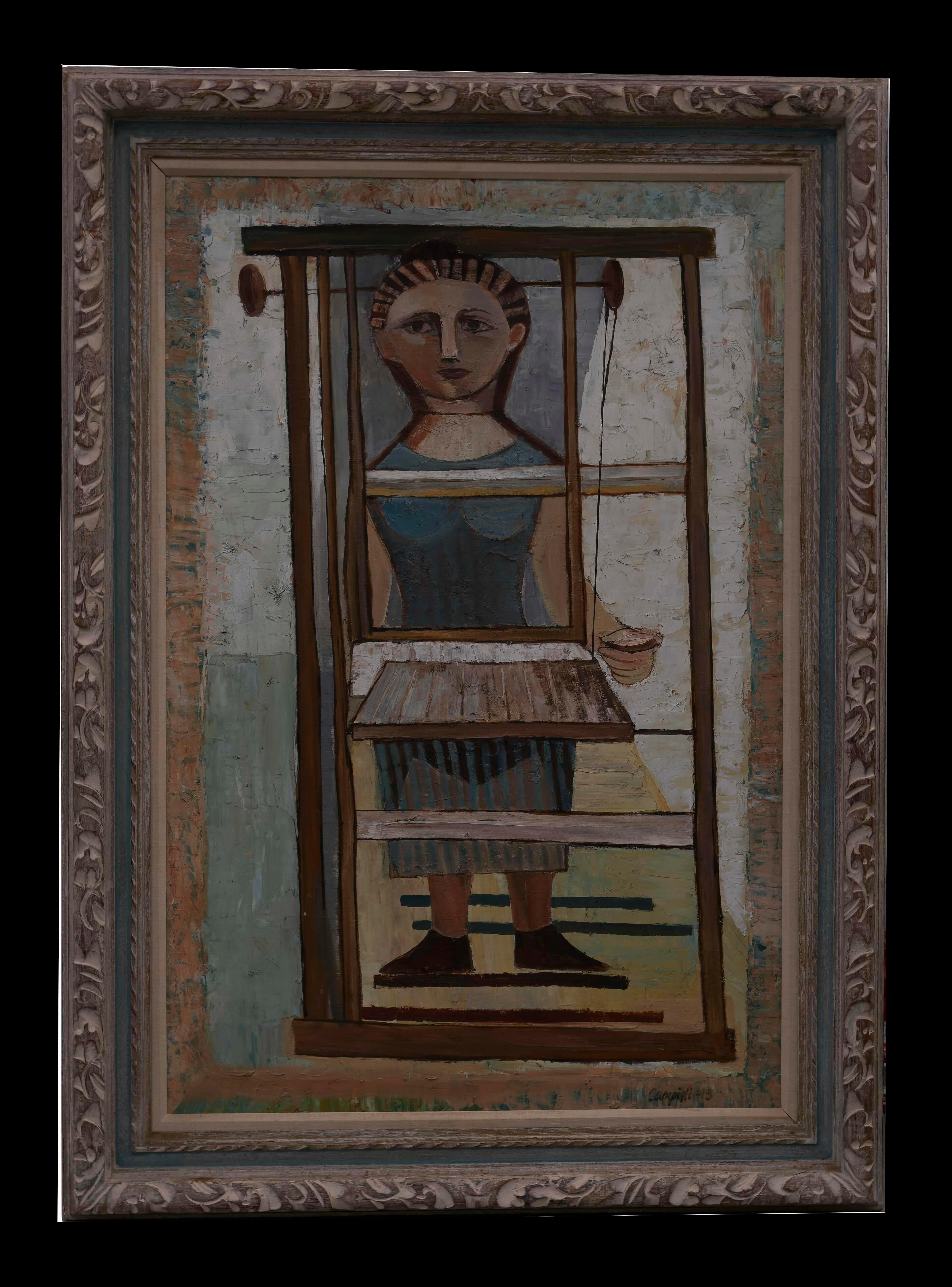 Woman at a Loom Oil Painting, Signed Campigli, 1943 For Sale 5