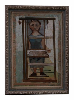 Antique Woman at a Loom Oil Painting, Signed Campigli, 1943