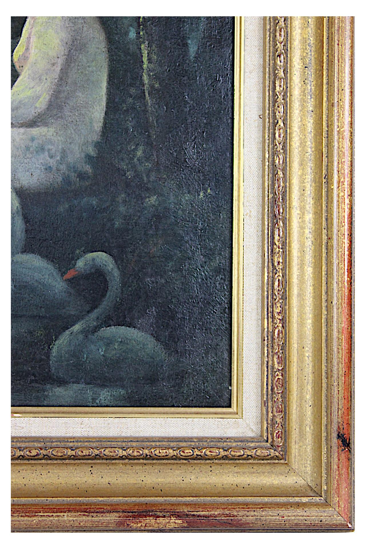 *Dimensions include the frame

This enigmatic French painting, likely from the early 20th century, exhibits a mysterious and evocative atmosphere characteristic of the Romantic movement. The solitary figure, draped in shadow and contemplation,