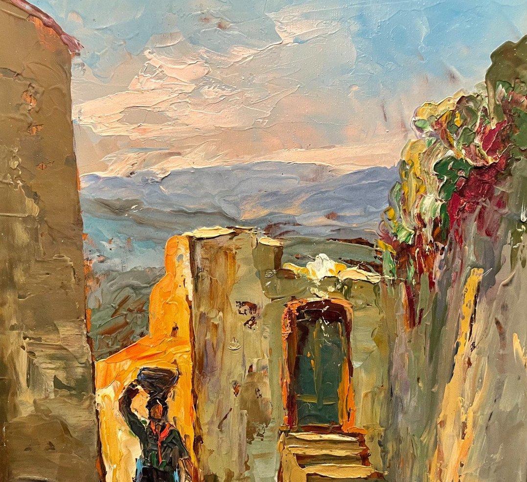 Mujer cargando agua, Pintura orientalista original, Artista francés - Painting Impresionista de Unknown