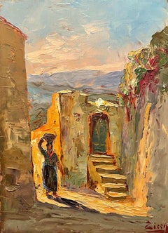Woman carrying water, Original Orientalist painting, French Artist
