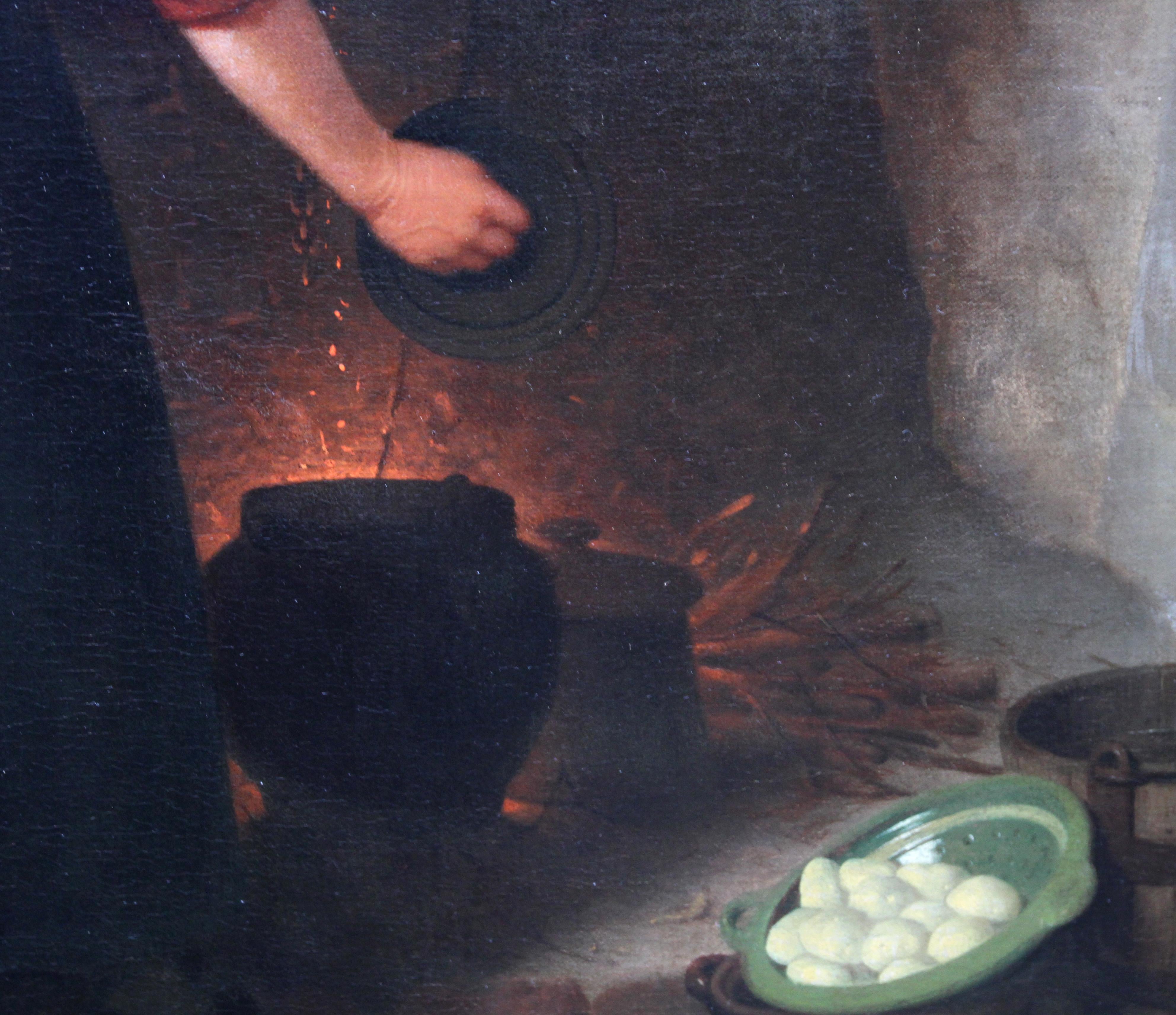 Woman Cooking in a Cottage Interior - Dutch Victorian genre art oil painting 1
