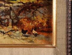 Woman Hanging Laundry by a Lakeside Cottage, Impressionist Rural Landscape