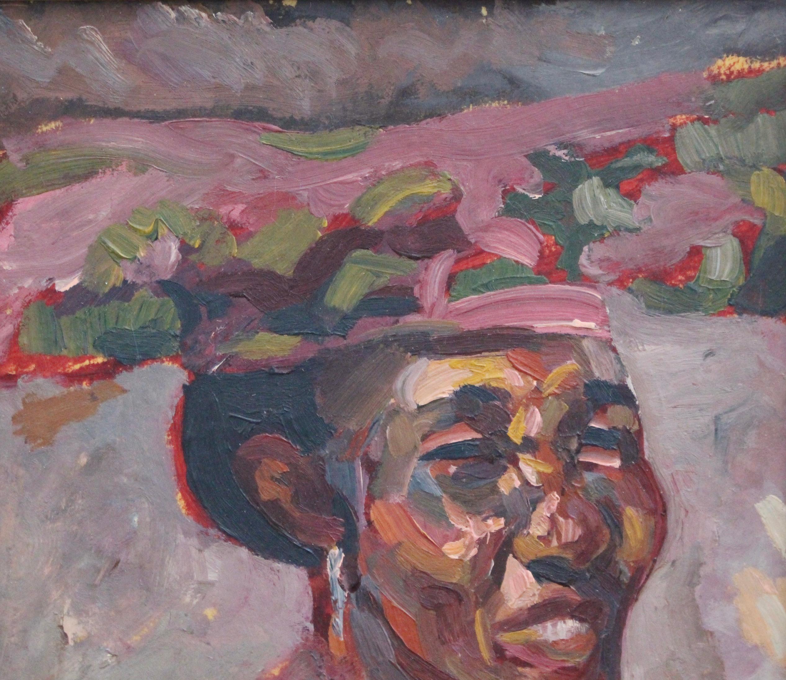 Woman in Headdress - Expressionist Painting by Unknown
