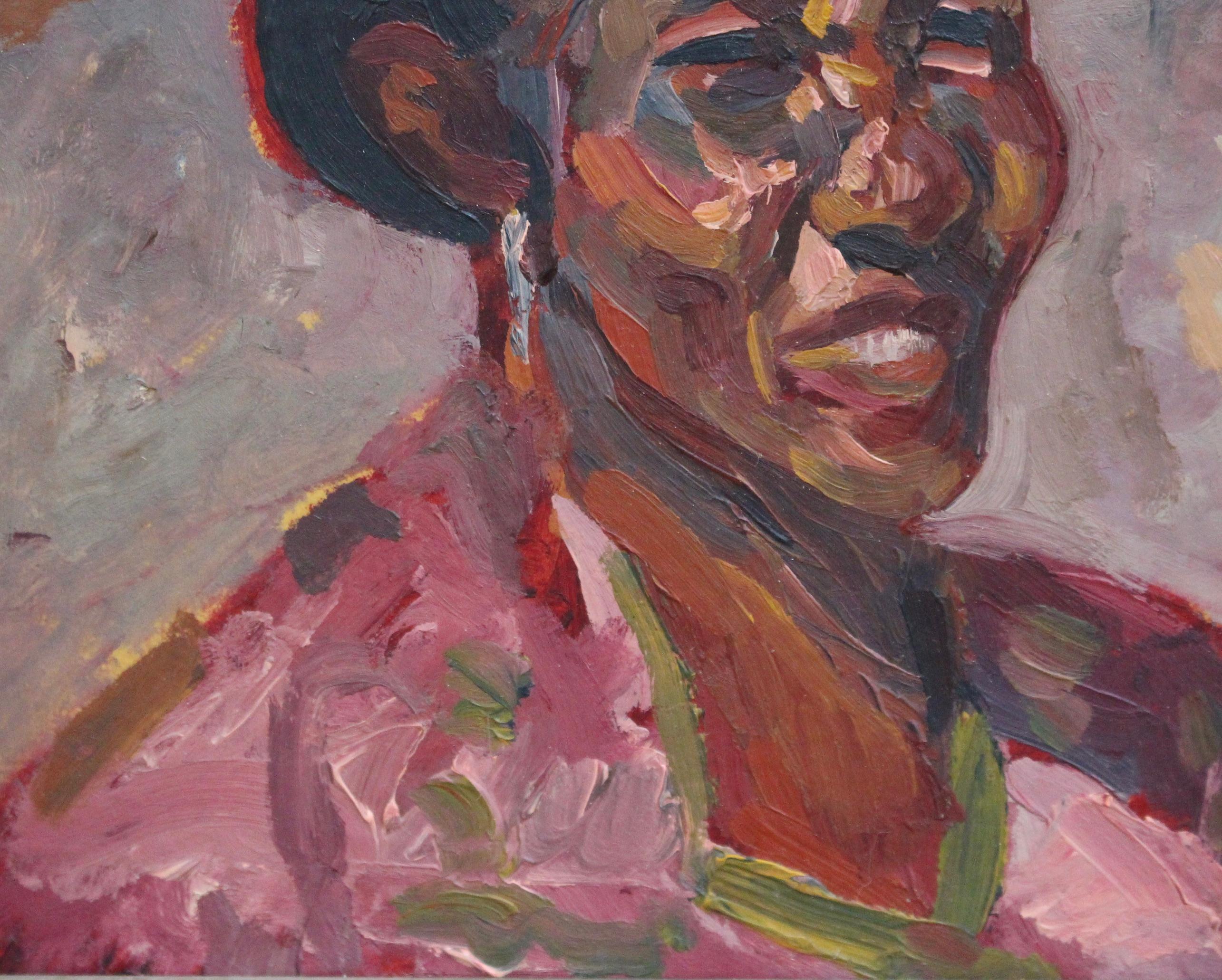 'Woman in Headdress', oil on canvas, French School (circa 1960s-70s). This splendid woman is most likely from one of the countries in French-speaking Africa. Most of those countries that speak French are in Western and Central Africa, with others