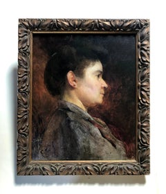 Woman In Profile, Oil On Canvas Nineteenth, Monogram