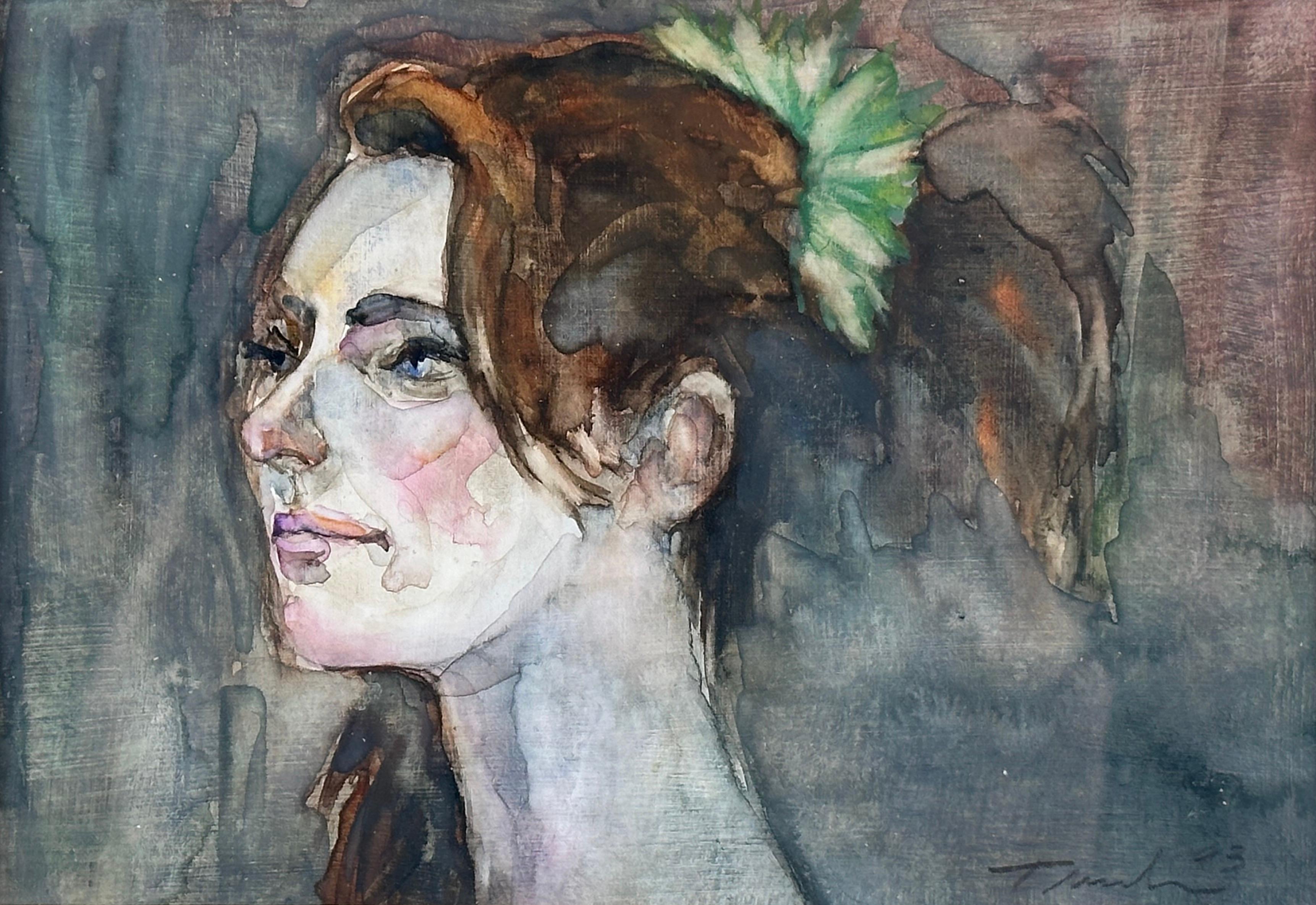 Unknown Portrait Painting - Woman in Profile Portrait