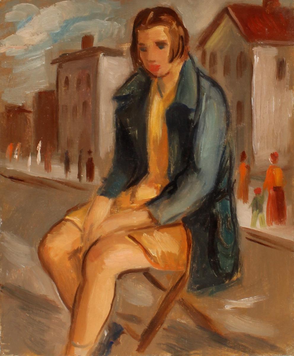 Woman in the city - Painting by Unknown
