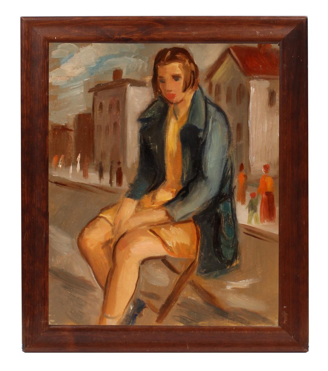 Unknown Figurative Painting - Woman in the city