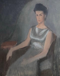 Woman in the Silver Dress, huile sur toile - peinture figurative vintage