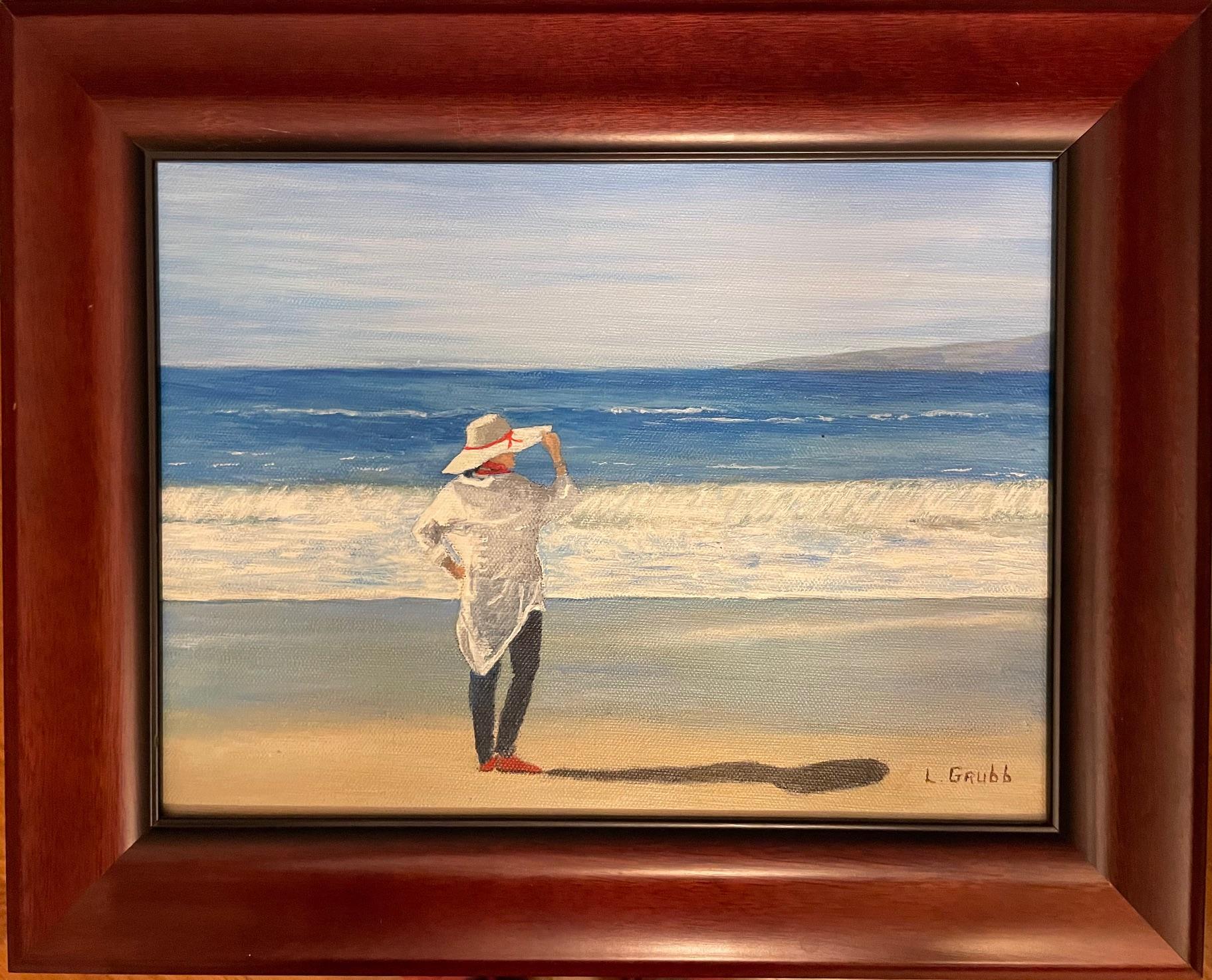Unknown Portrait Painting - "Woman on Beach"  original oil by Linda Grubb