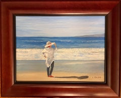 Vintage "Woman on Beach"  original oil by Linda Grubb