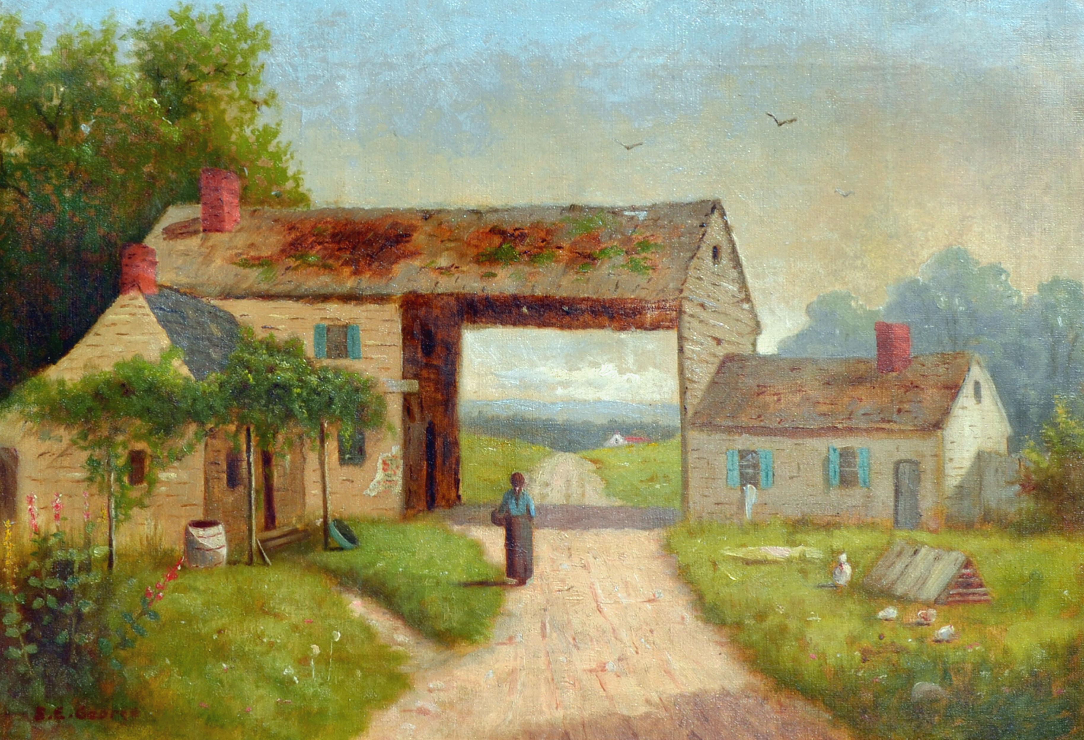 Farmstead Lane - 1930's Figurative Landscape  - Painting by S E George