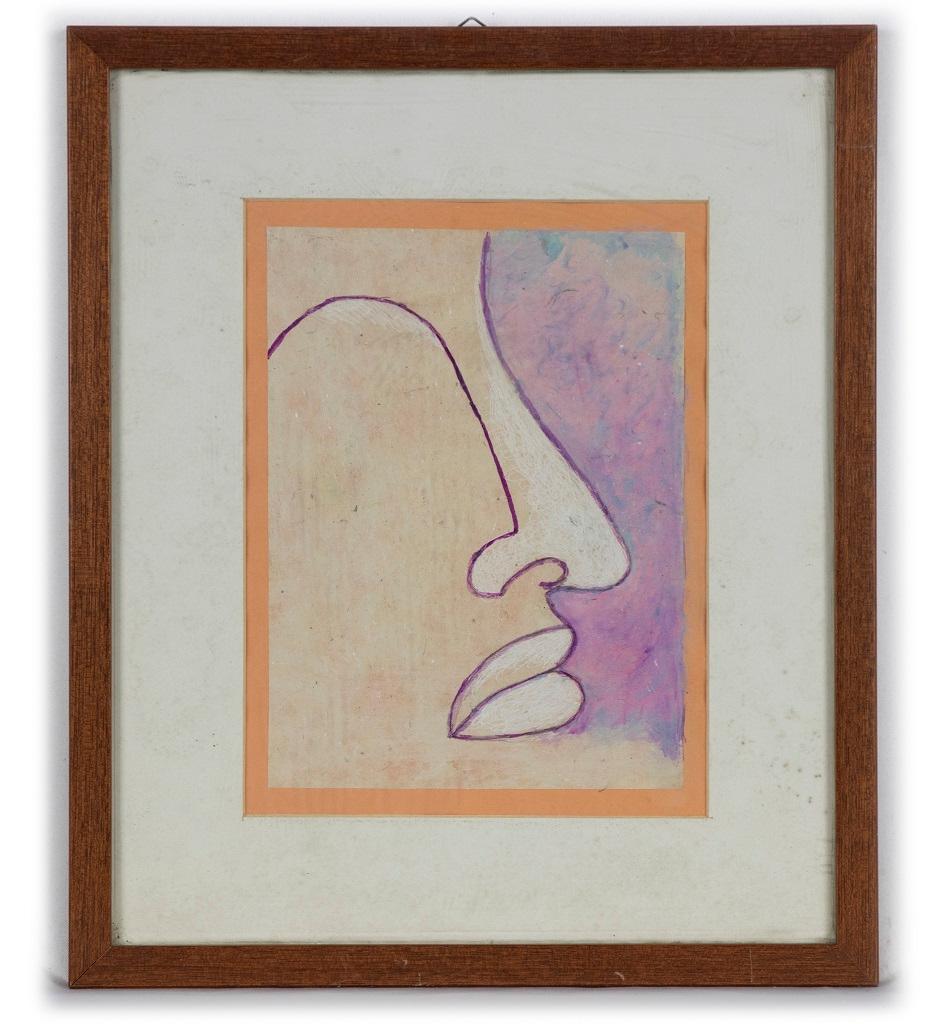 Woman Profile - Original Oil Painting on Panel - Late 20th Century - Brown Figurative Painting by Unknown