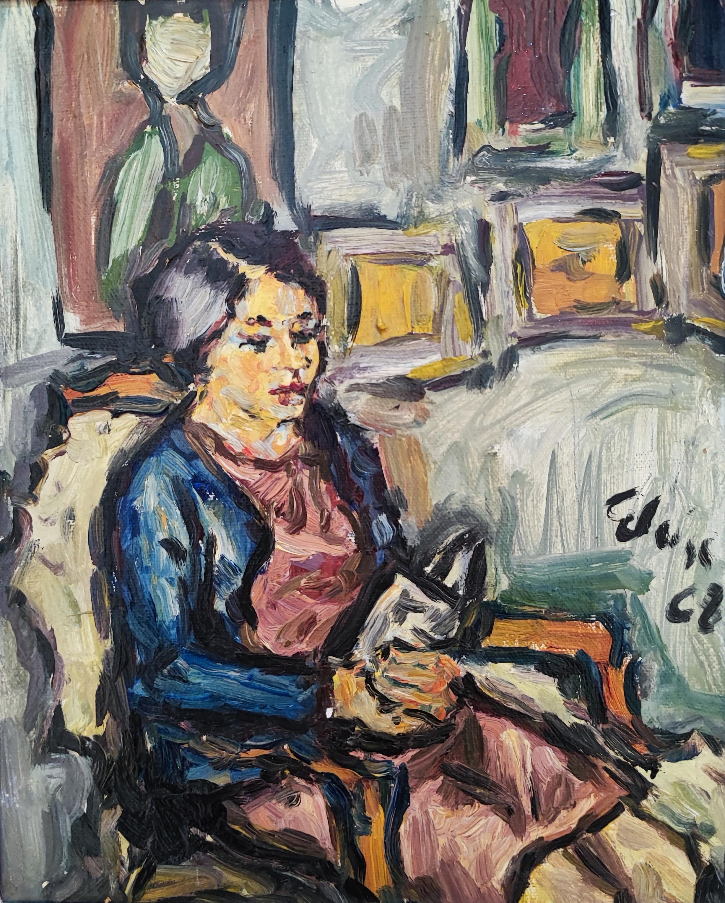 Unknown Figurative Painting - Woman reading