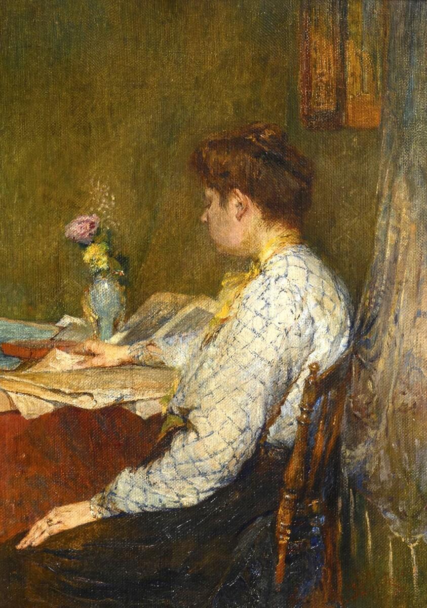 Woman Reading, Oil on canvas circa 1896 im Angebot 1