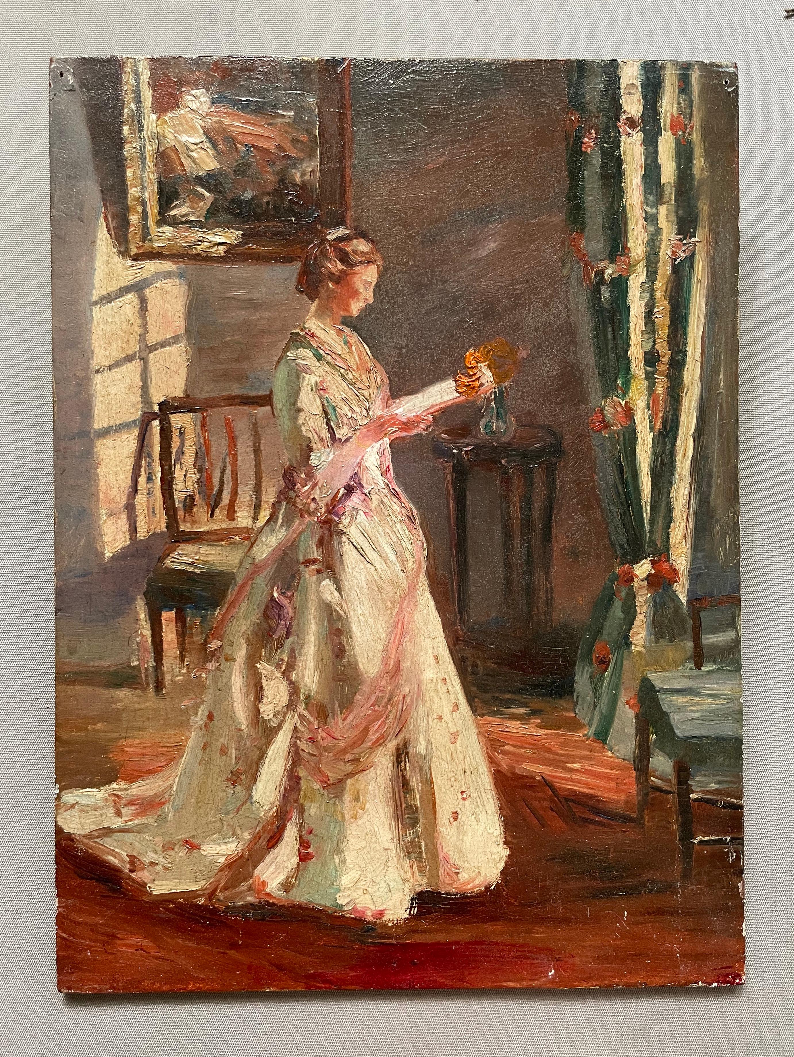 Lesende Frau, Öl auf Platte, Ende 19. Jahrhundert – Painting von Unknown