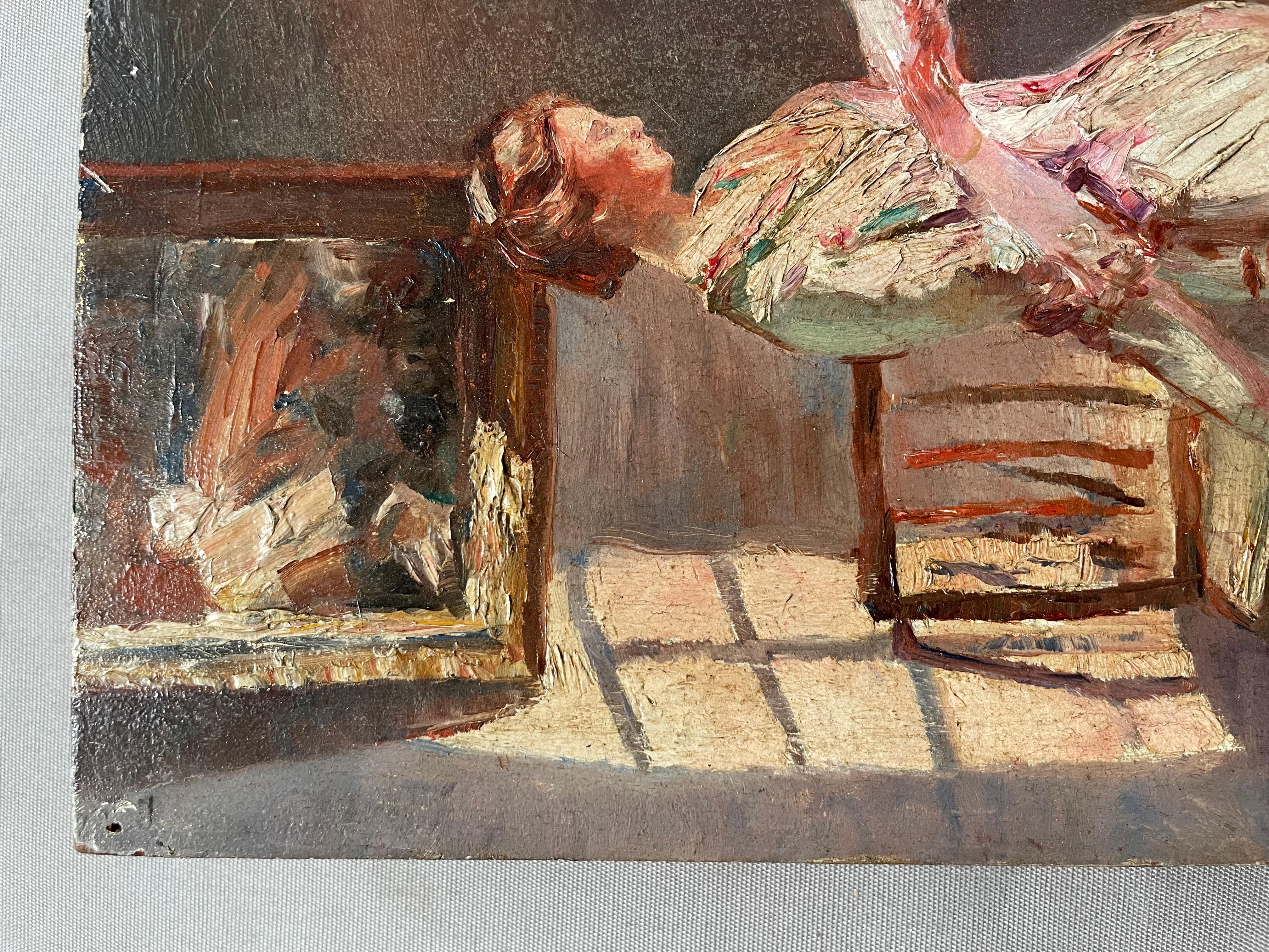 Lesende Frau, Öl auf Platte, Ende 19. Jahrhundert (Braun), Interior Painting, von Unknown