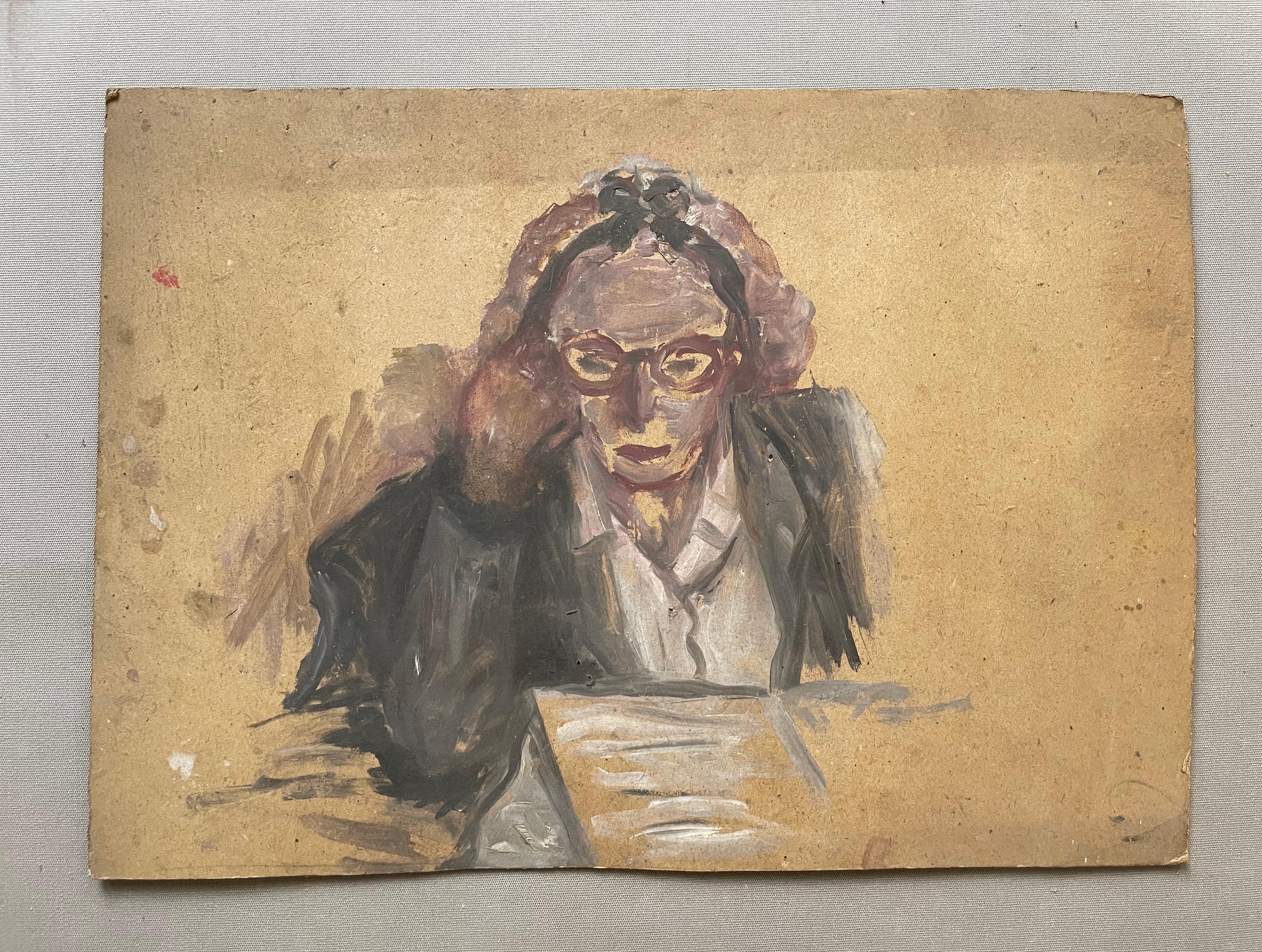 Littérature, croquis, gouache sur carton - Painting de Unknown