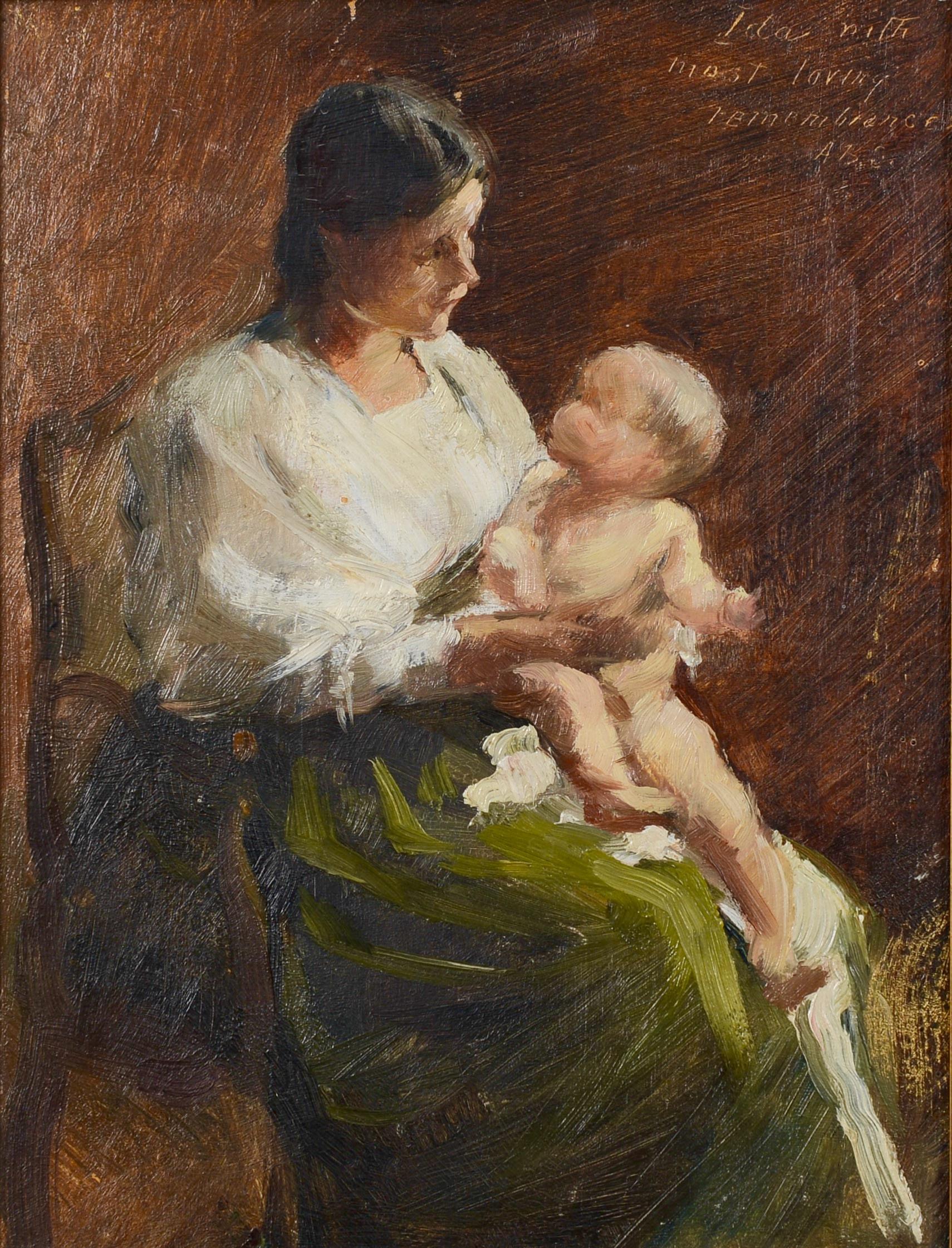 Mother with Baby - Portrait Study, 19th Century Oil on Panel For Sale 3