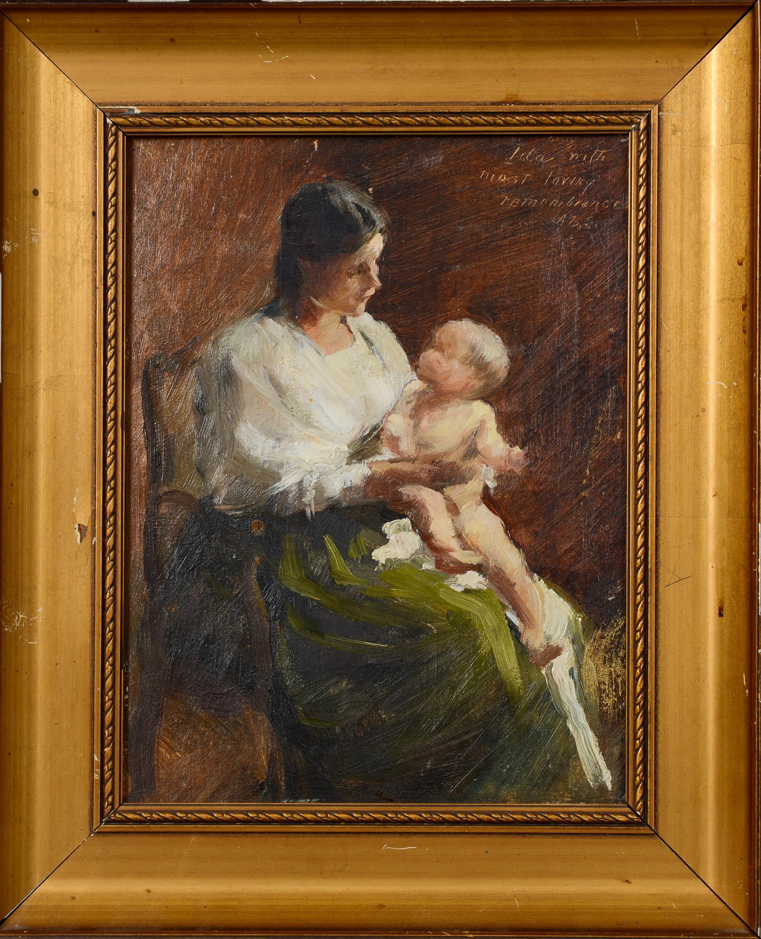 Mother with Baby - Portrait Study, 19th Century Oil on Panel