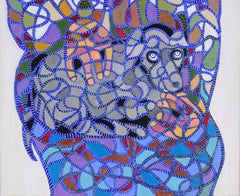 Woman With Dog - Original Abstract Portrait Painting with Mosaic Color Blocks