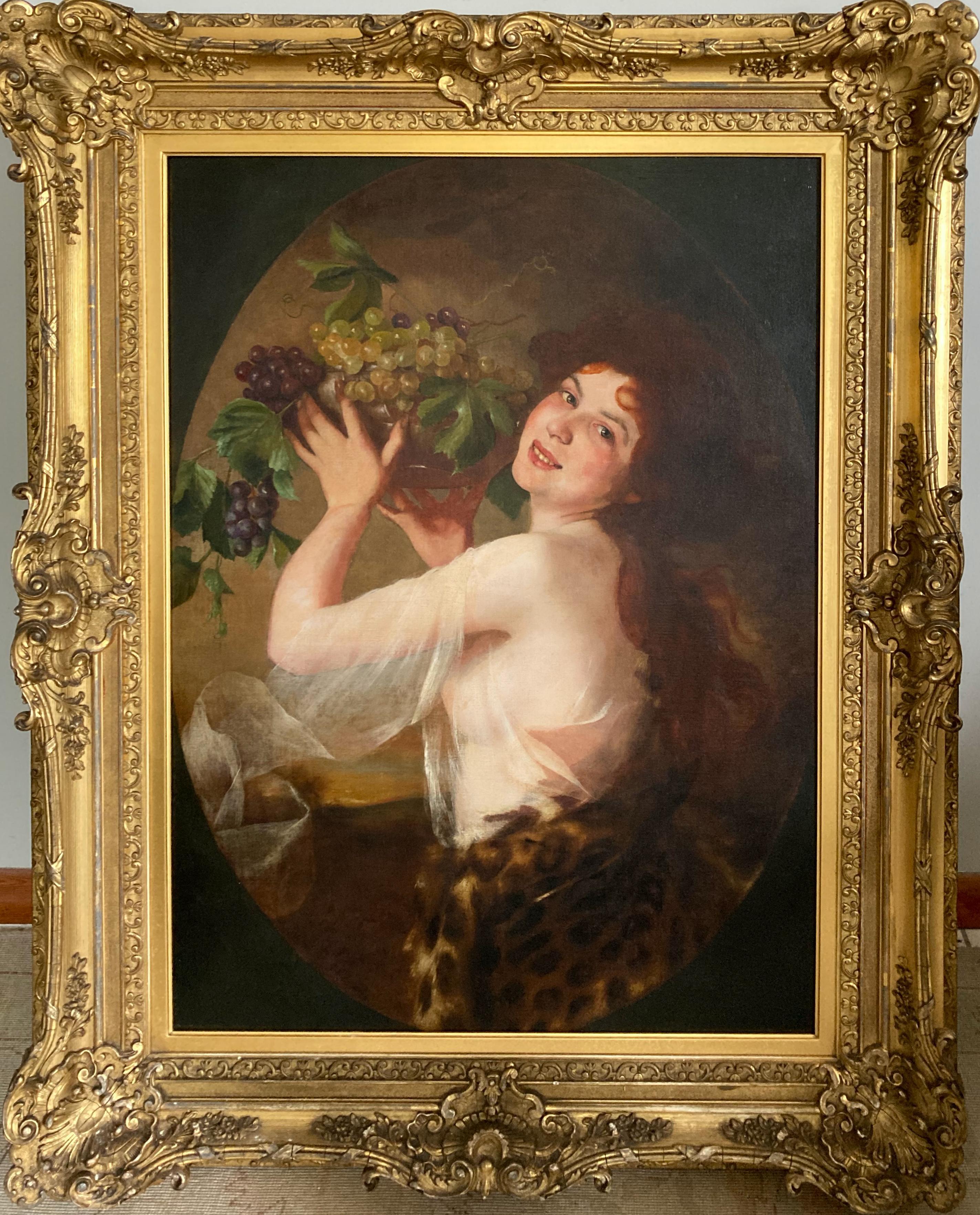 Unknown Portrait Painting - Woman With Grapes (ex. Mobile Museum of Art)