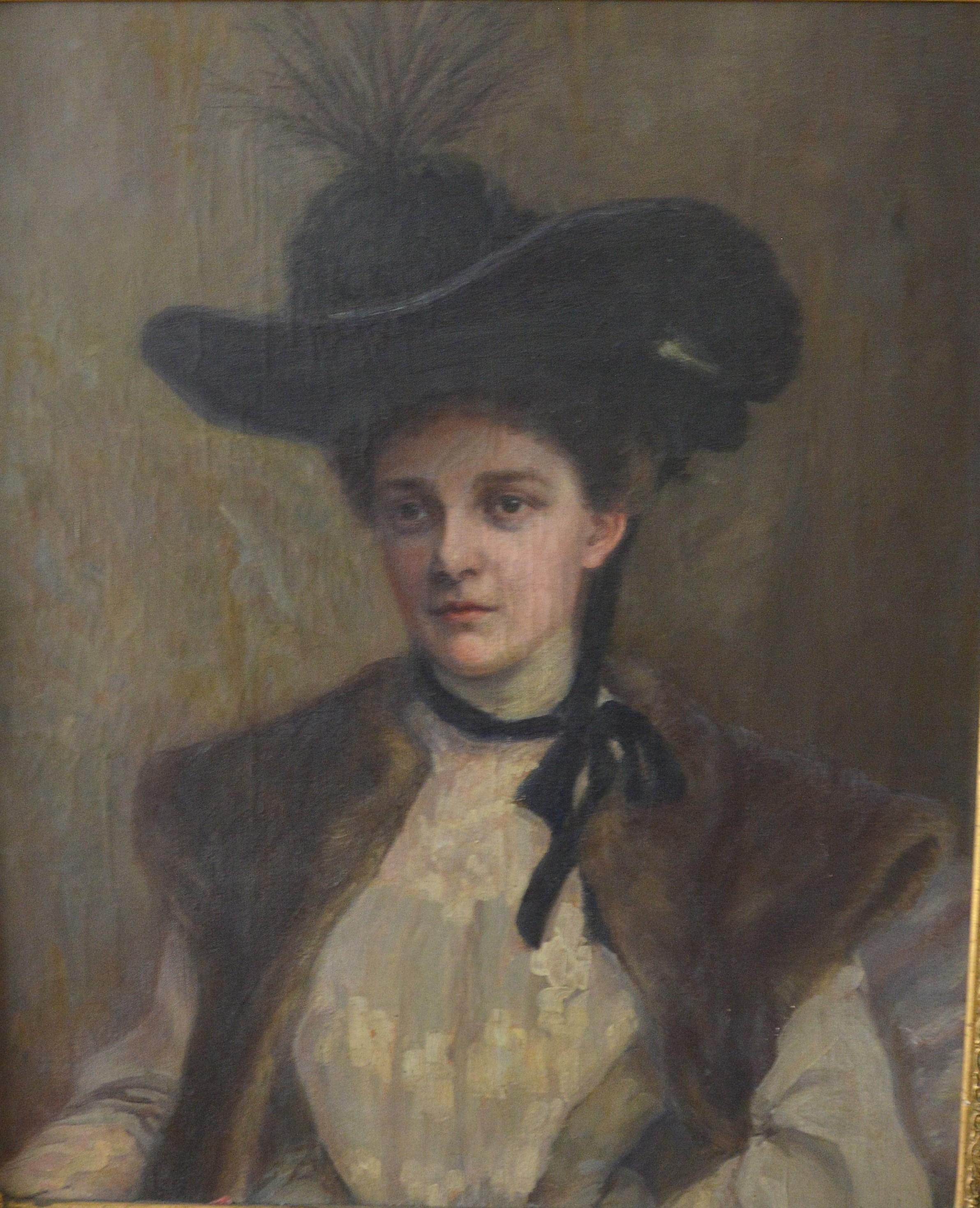 oil on canvas

100x 90 cm

unsigned


It depicts a woman wearing an ornate hat and is characterized by vivid, unnatural colors and an expressive painting style.