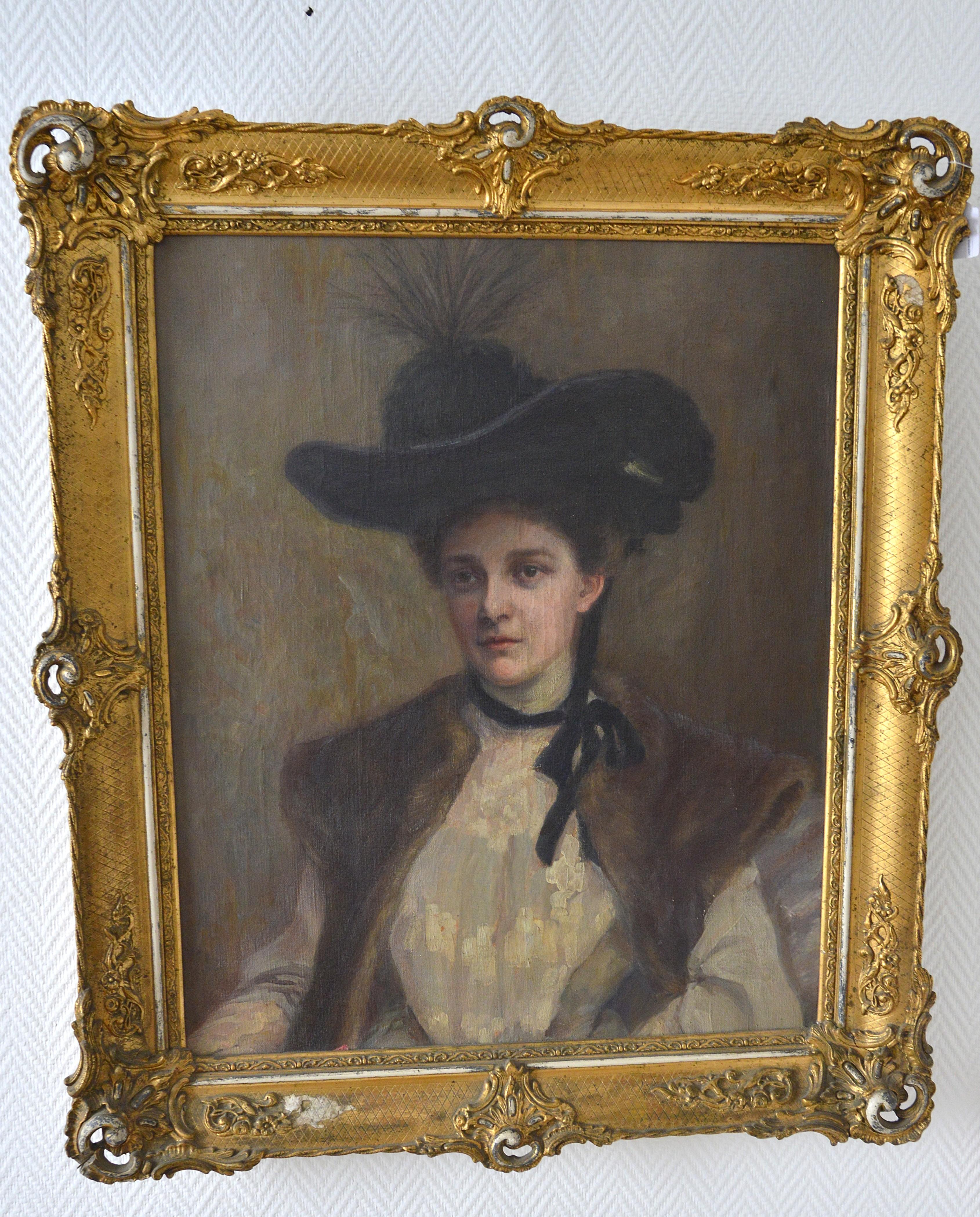 Woman with Hat Art Nouveau For Sale 3
