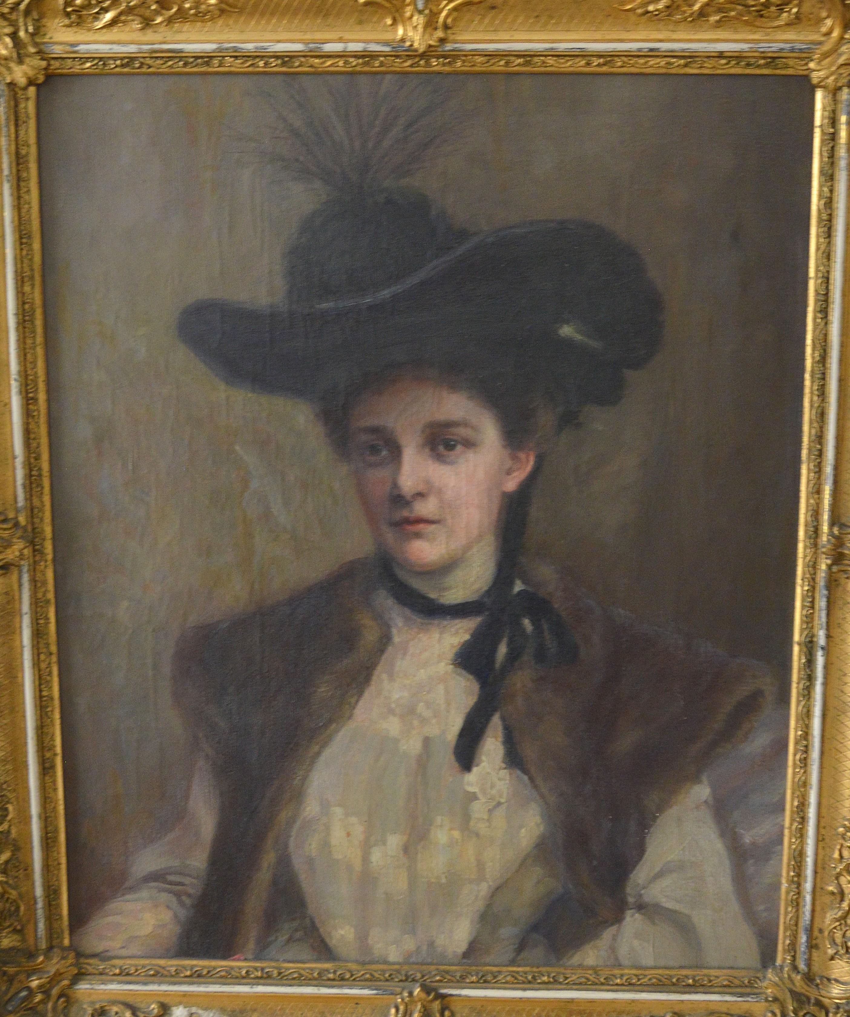 Woman with Hat Art Nouveau For Sale 4