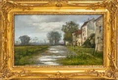 "Donne in cortile con paesaggio nuvoloso"