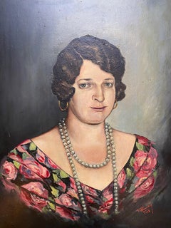 Donne alla collana di perle - Olio su legno 64x53 cm