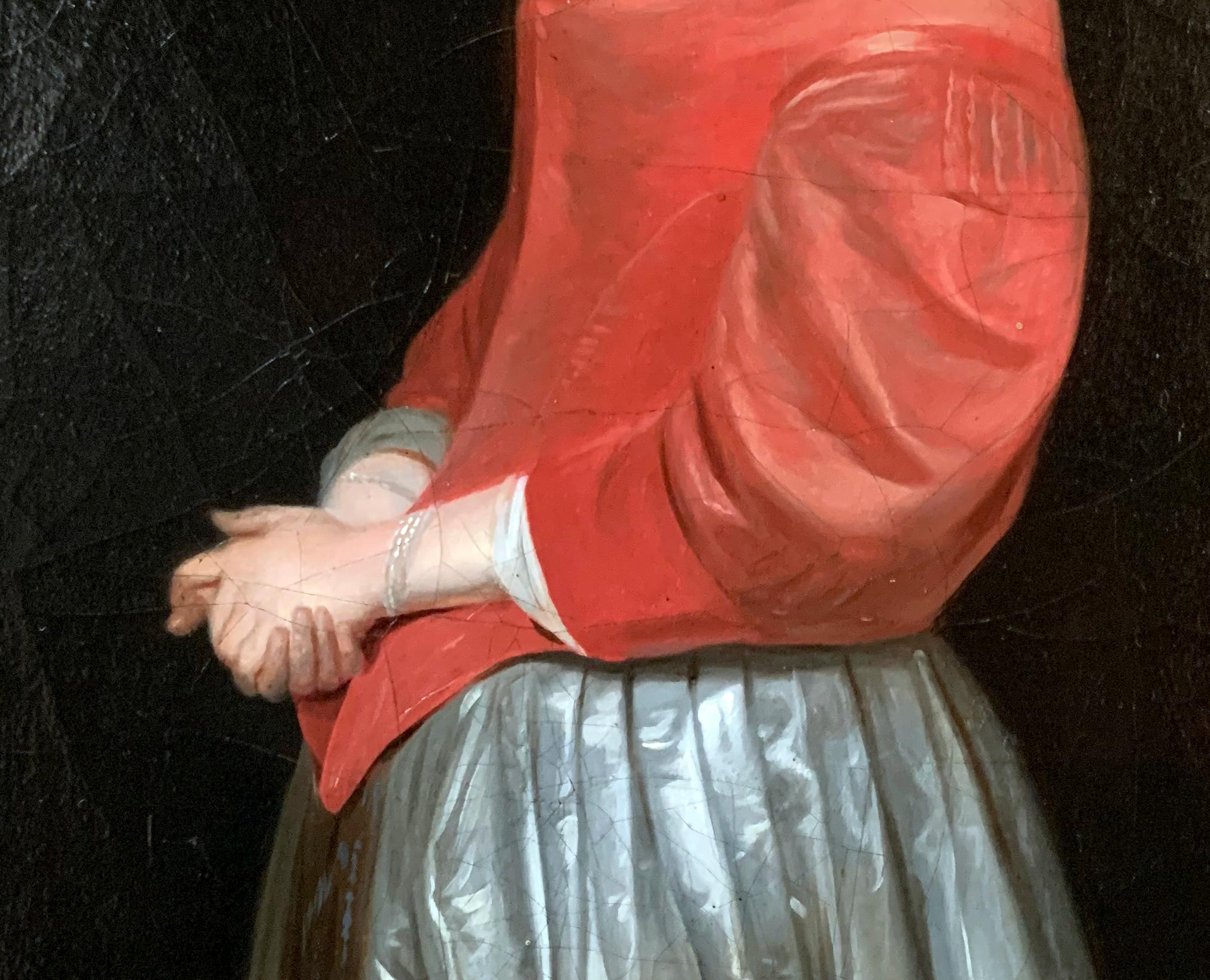 Este óleo del siglo XIX es una interpretación de gran calidad de La visita del pretendiente, de Gerard ter Borch, creada hacia 1658. Esta obra, que mide 48 x 59 cm sin marco y 59 x 70 cm con marco, destaca por su excepcional maestría técnica y su