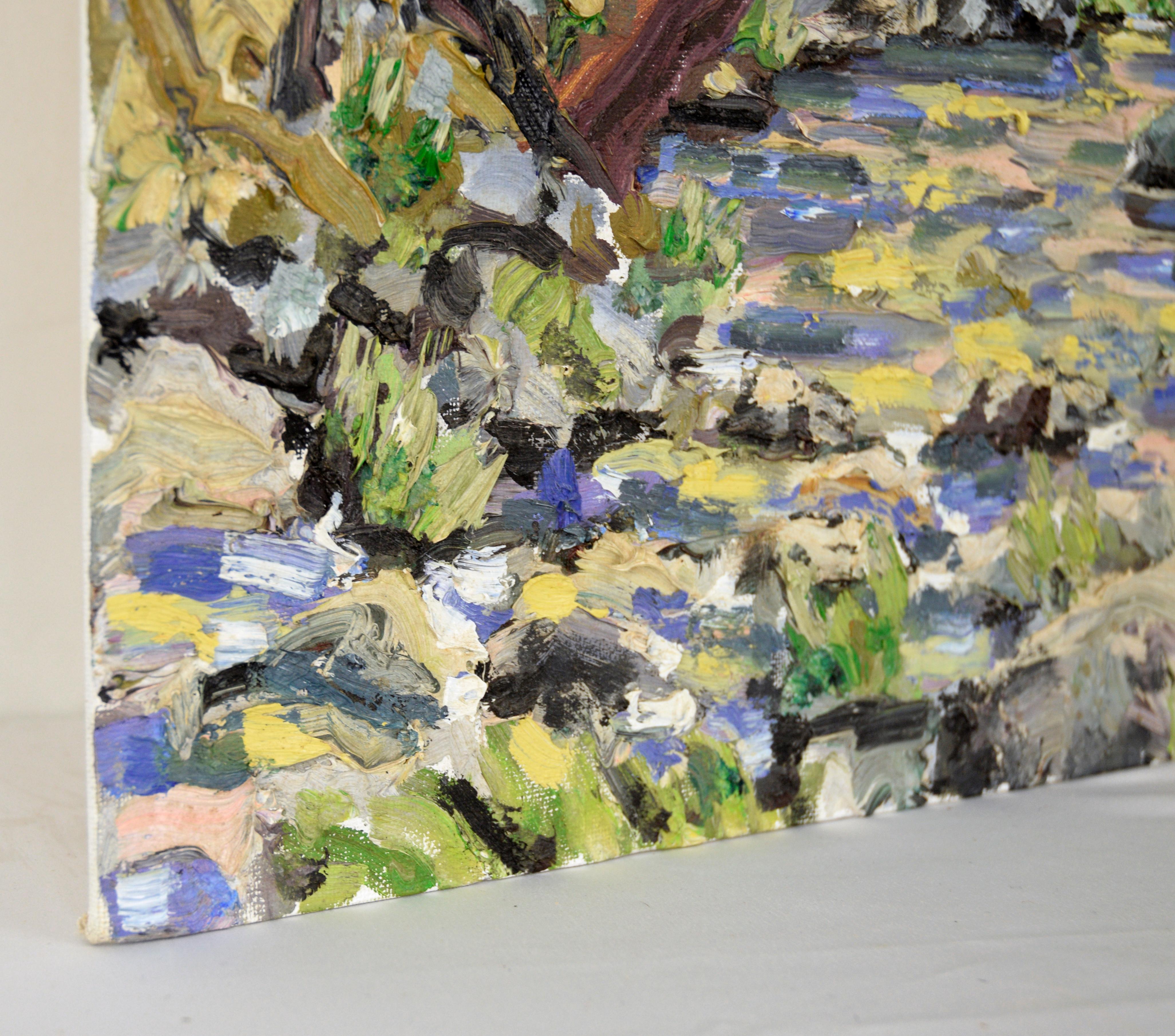 Wooded Landscape with Heavy Impasto - Oil on Artist's Board For Sale 3