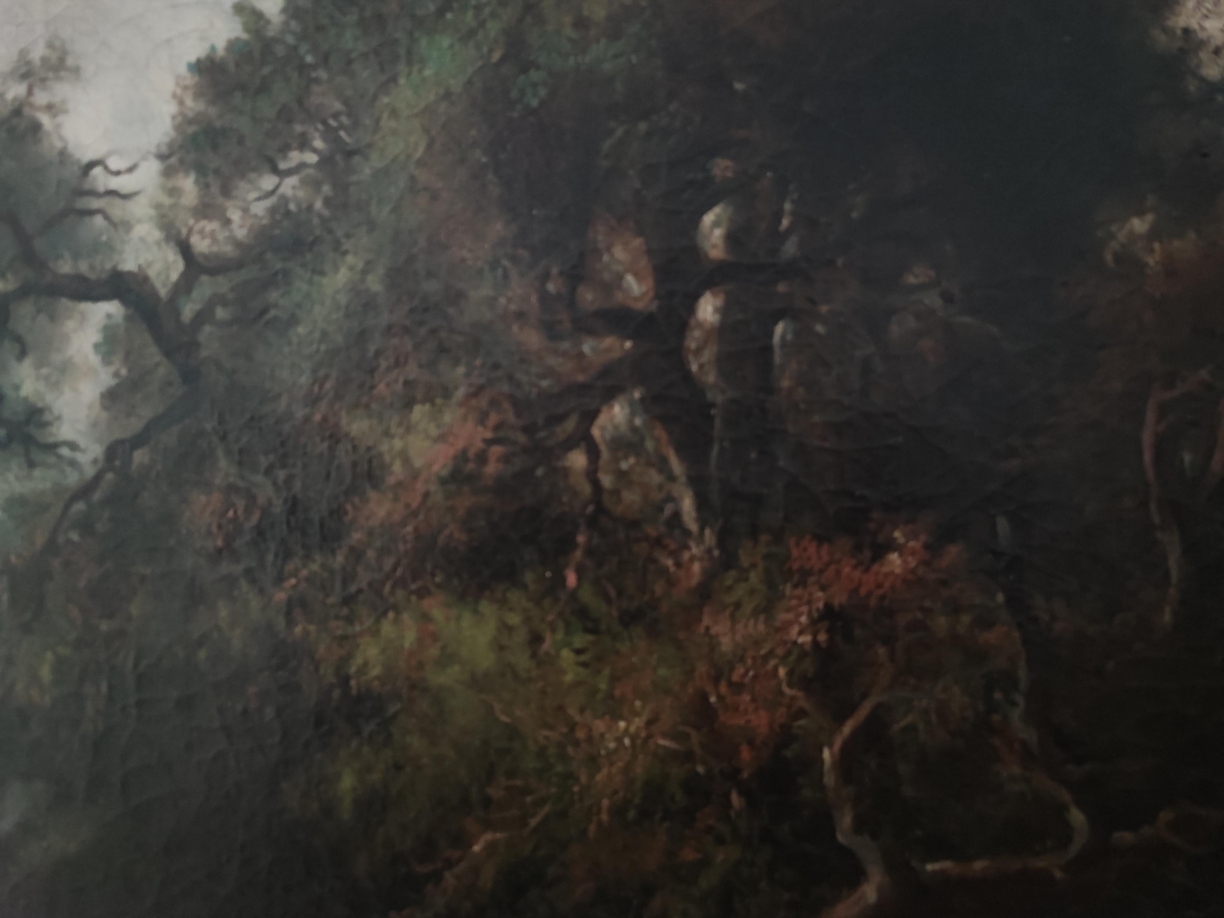 Woodland Landscape with Horses and Riders - Black Landscape Painting by Unknown