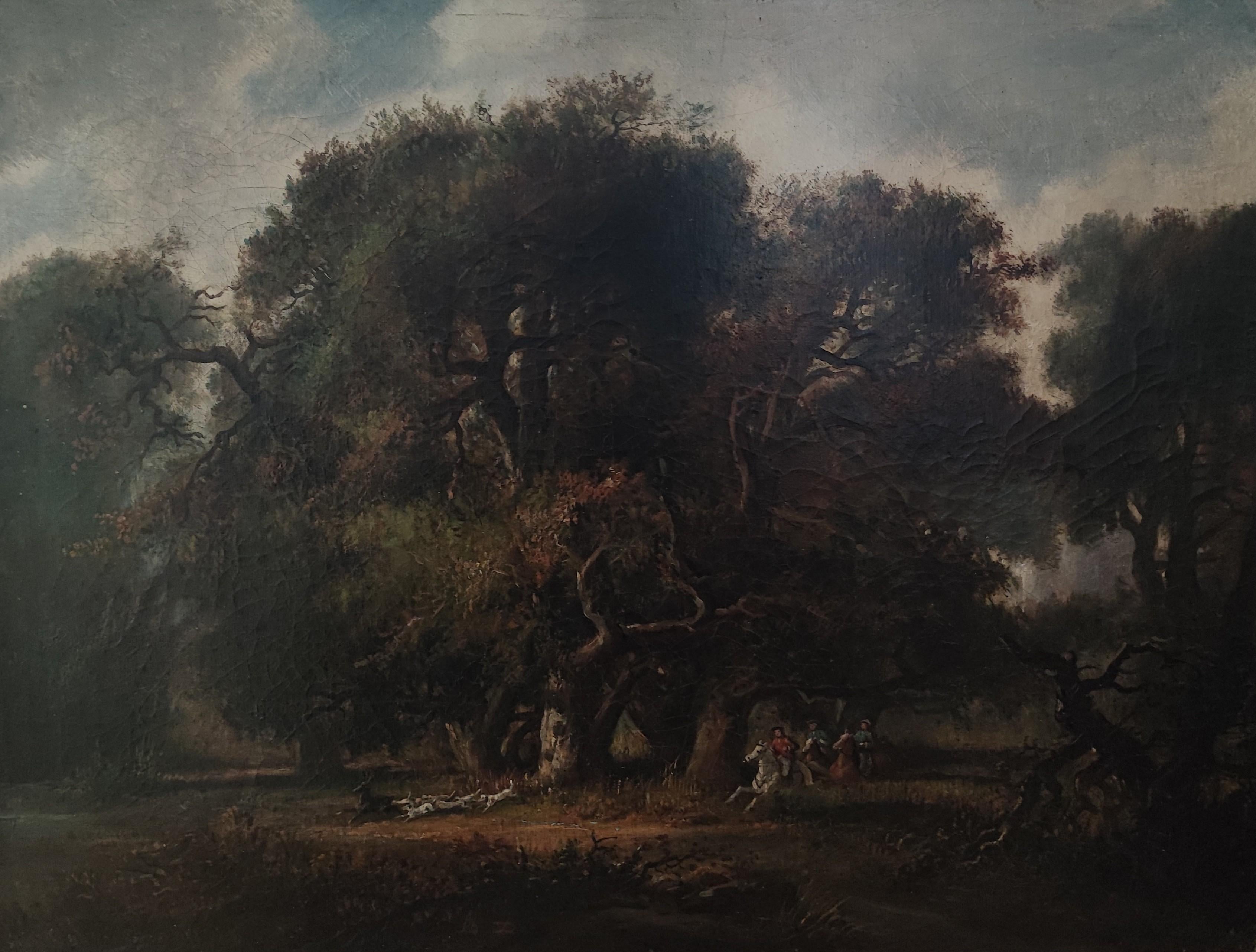 Unknown Landscape Painting - Woodland Landscape with Horses and Riders