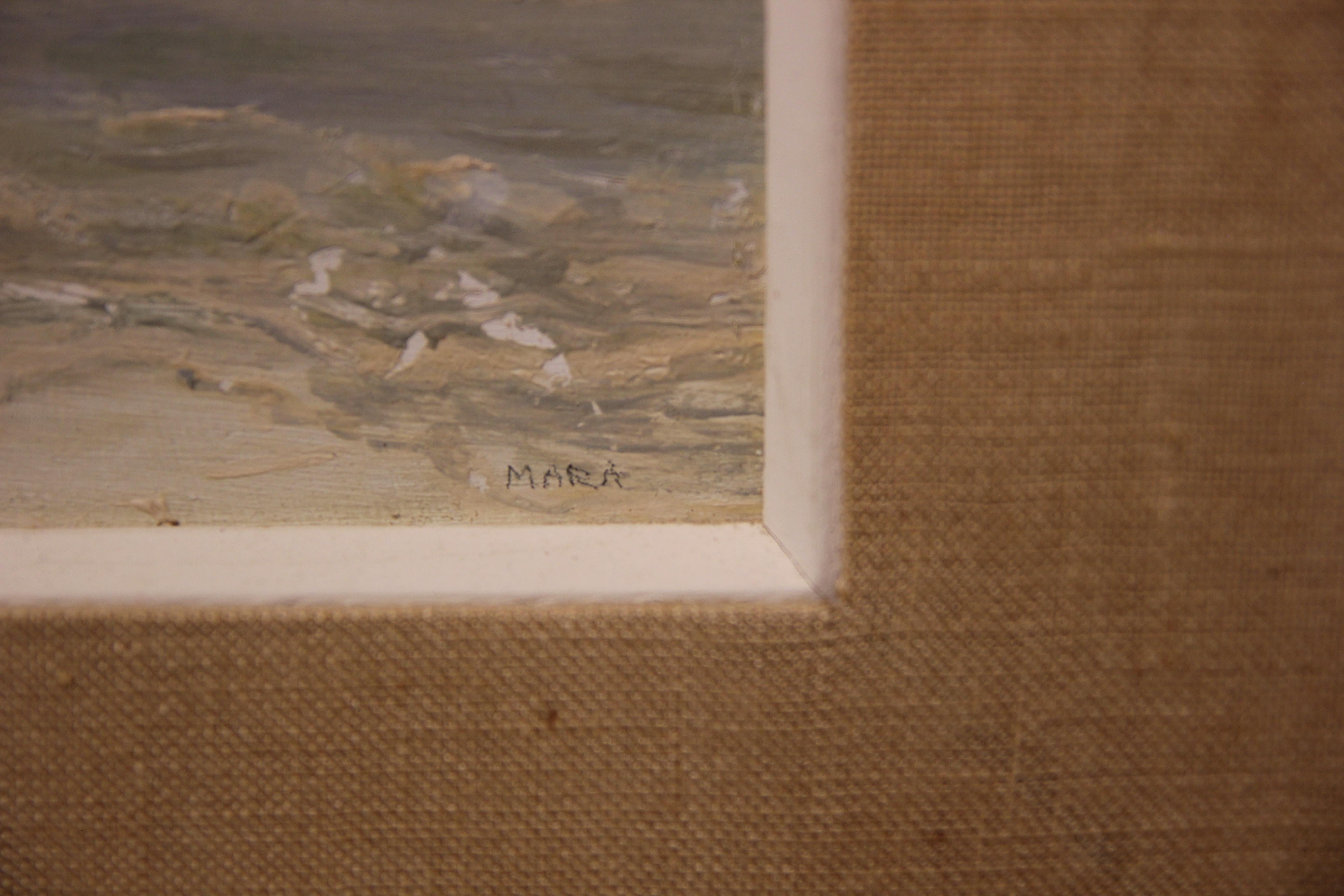 Naturalistisches impressionistisches Meereslandschaftsgemälde im Woodstock-Stil, signiert Mara (Braun), Abstract Painting, von Unknown
