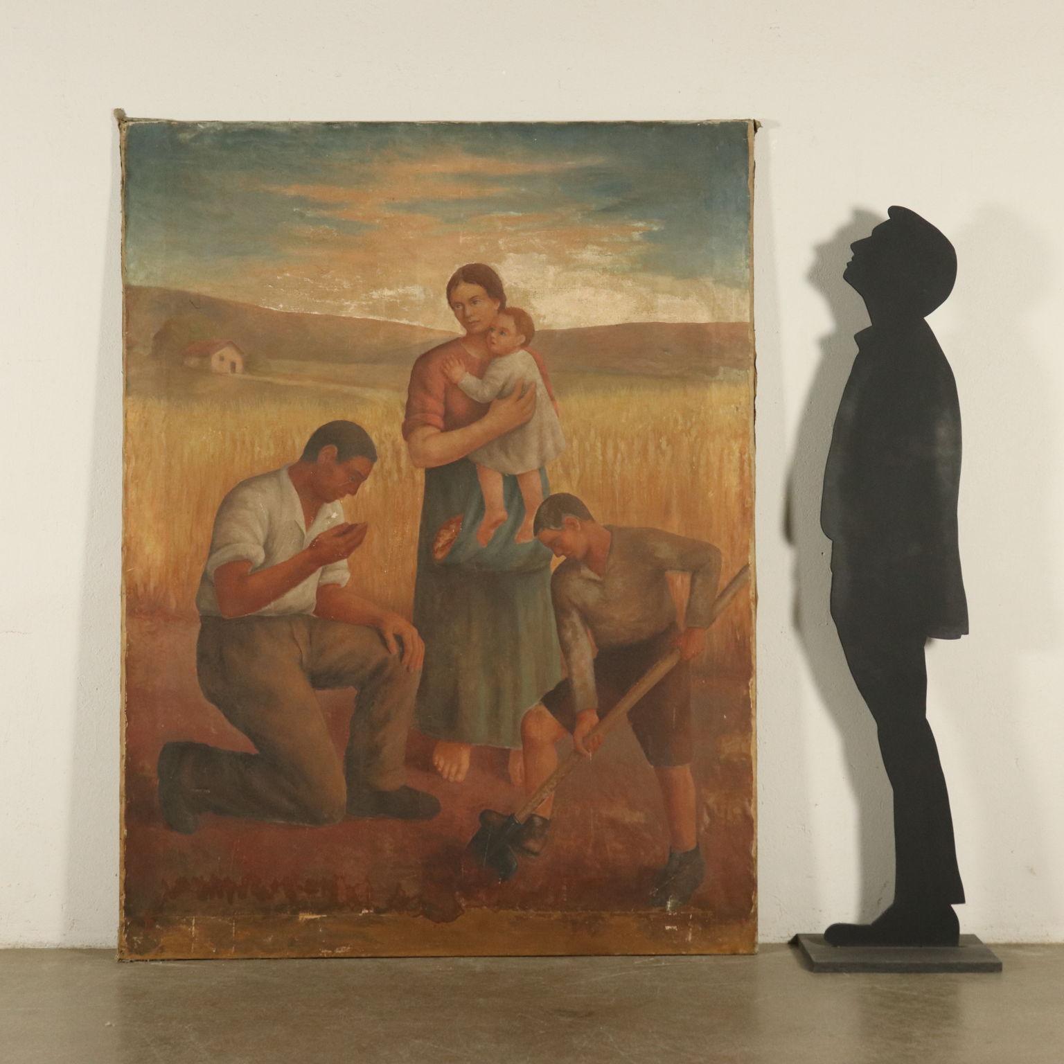 Work in the Fields Oil Painting 20th Century - Brown Figurative Painting by Unknown