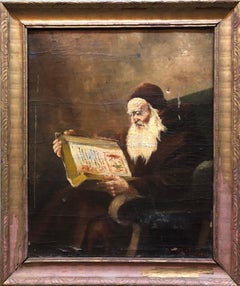 World War I Trophy Art Oil Painting from French Convent Sage Studying