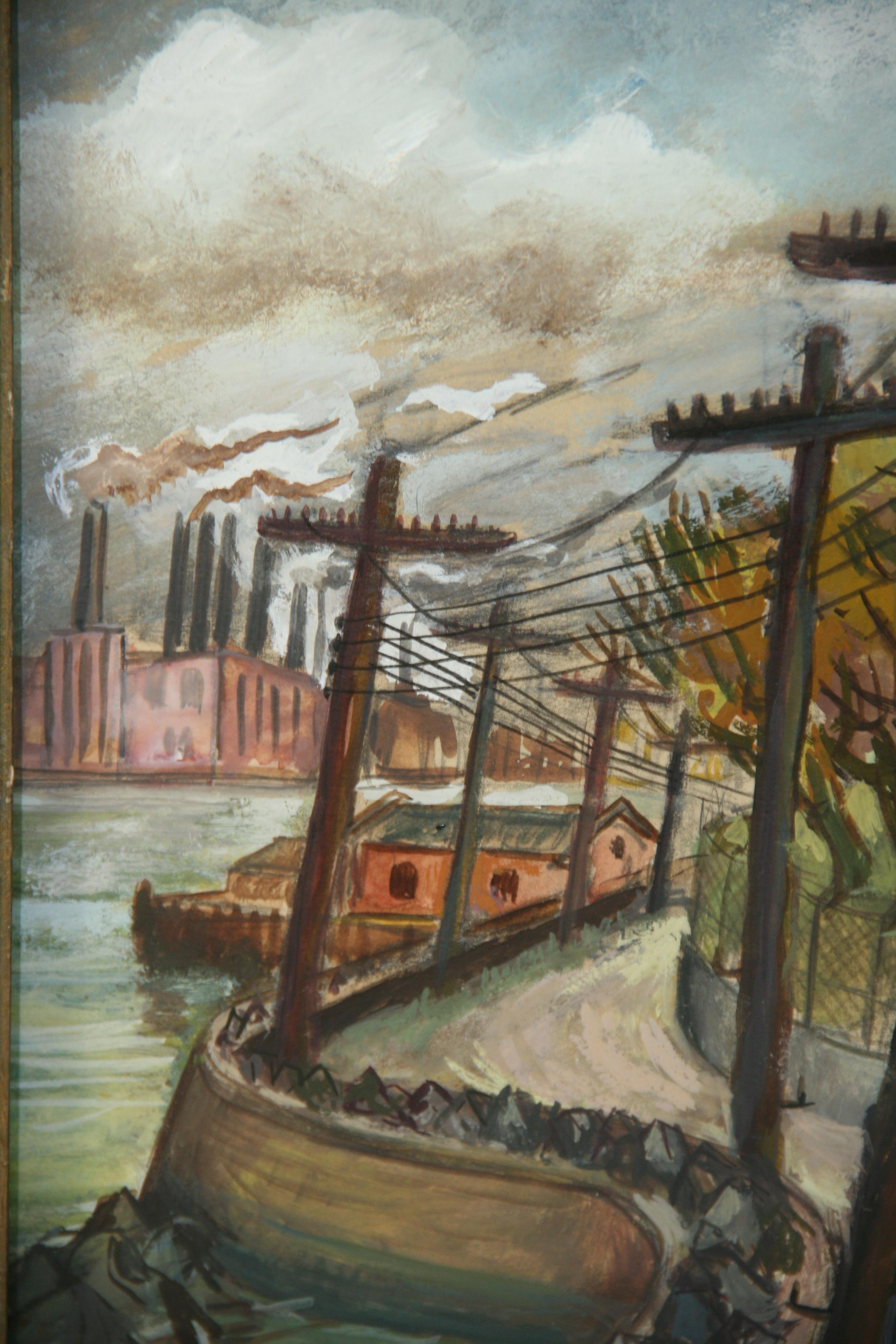 Olio WPA lungo l'East River in vendita 5