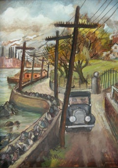 WPA Oil Painting of East River, Framed, Signed, Circa 1939, 13.5x17.5"