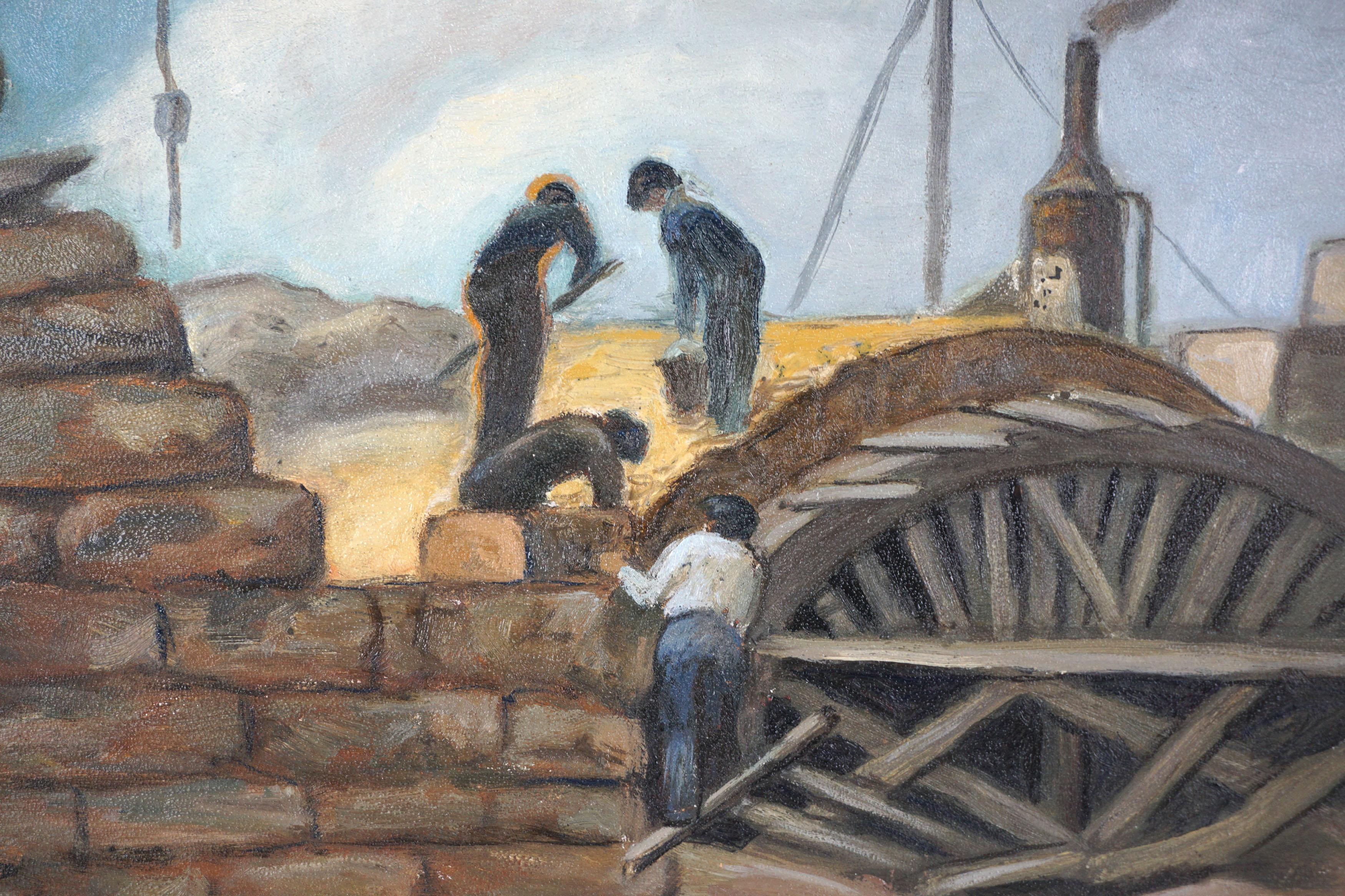 WPA Style Social Realism -- Working on a Tunnel 1920s - Painting by Unknown