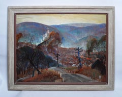 Antique American Regionalist WPA Cityscape Signed Oil Painting