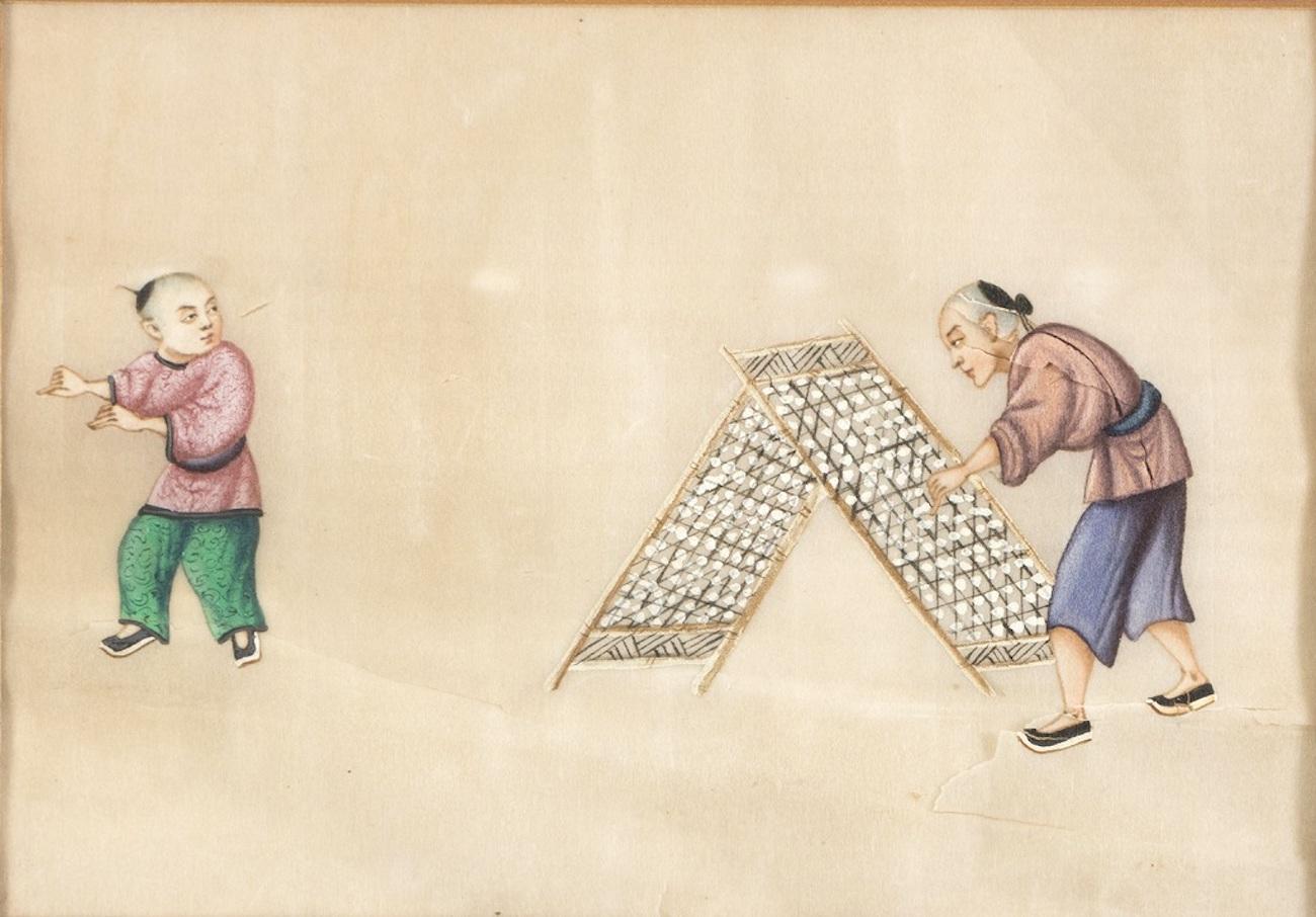 Writers with Waiters - Pair of Mixed Media on Paper by Chinese Master Early 1900 - Painting by Unknown
