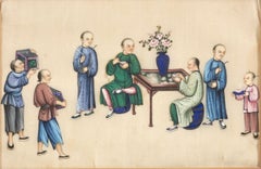 Writers with Waiters - Pair of Mixed Media on Paper by Chinese Master Early 1900