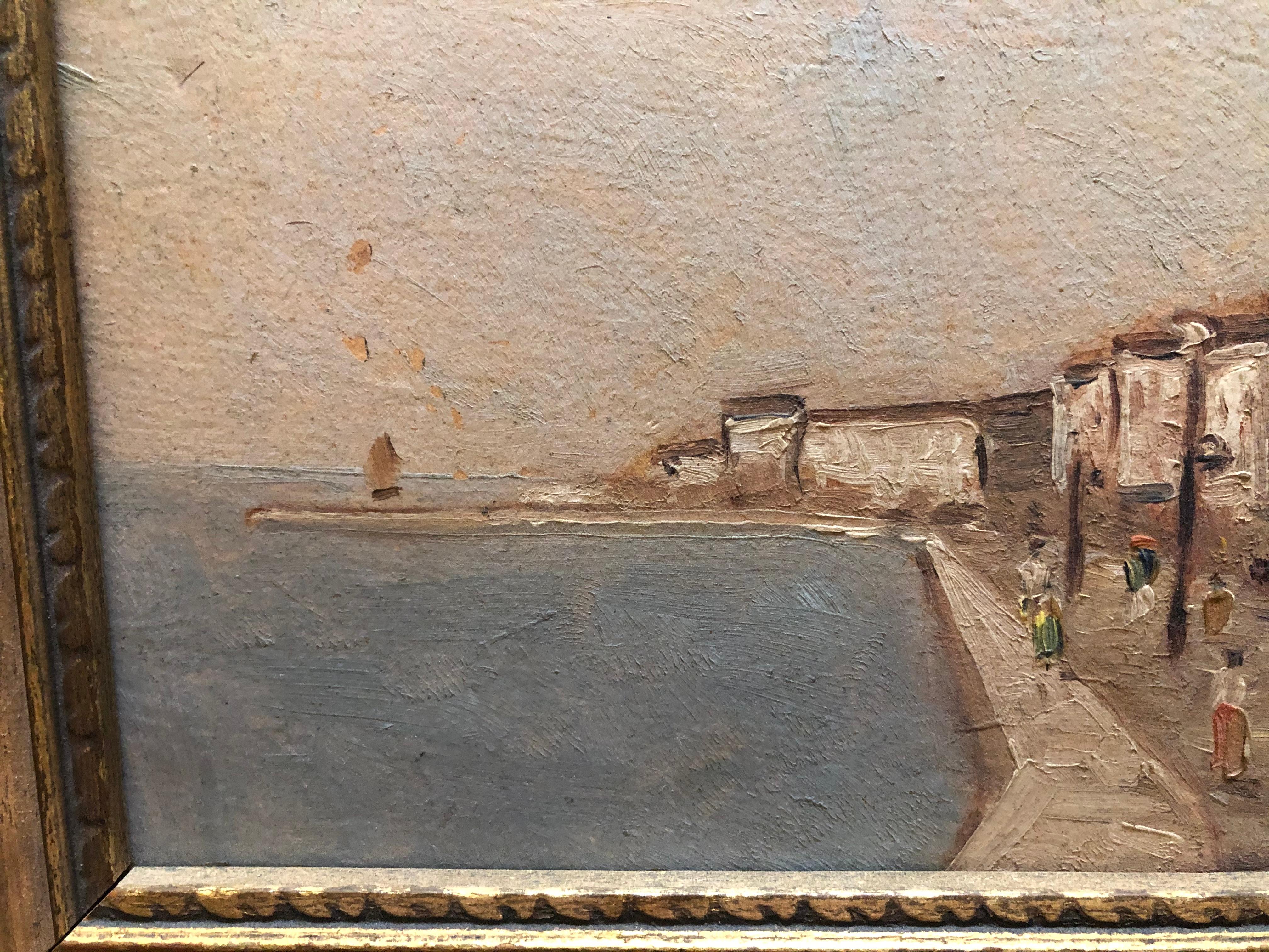 Un bellissimo pezzo impressionistico della storia della Jugoslavia. Questo piccolo gioiello, secondo il retro del dipinto, è l'Hotel Bristol nella zona di Riva-Zadar in Jugoslavia durante la Seconda Guerra Mondiale. Si tratta di un olio su tavola