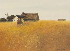 Peinture de ferme américaine de style Wyeth, datée de 1971