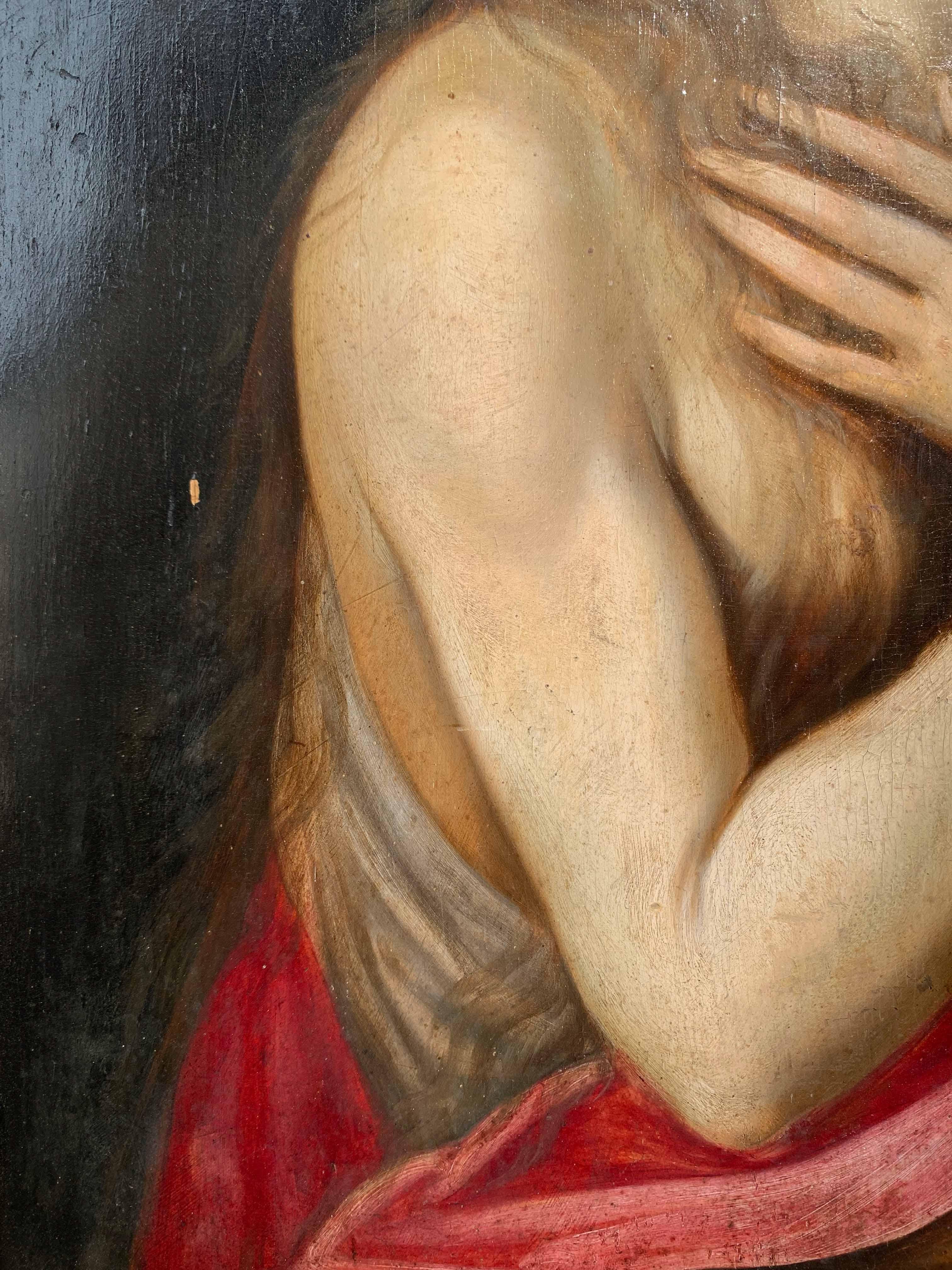 XVII sec. Pittura di scuola fiamminga: Maria Maddalena. Con un raro collage sul retro - Painting Scuola fiamminga di Unknown