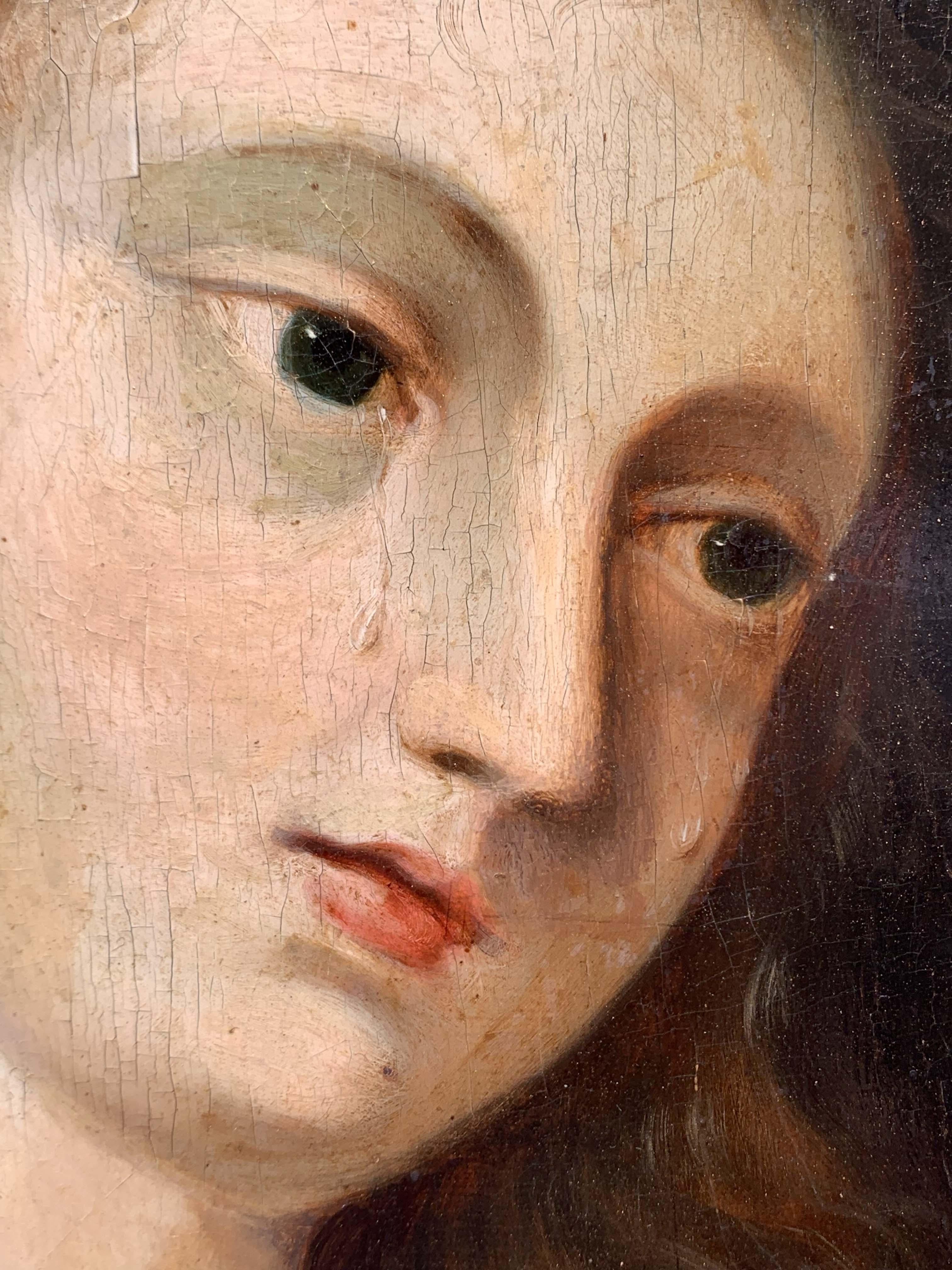 XVII sec. Pittura di scuola fiamminga: Maria Maddalena. Con un raro collage sul retro in vendita 2