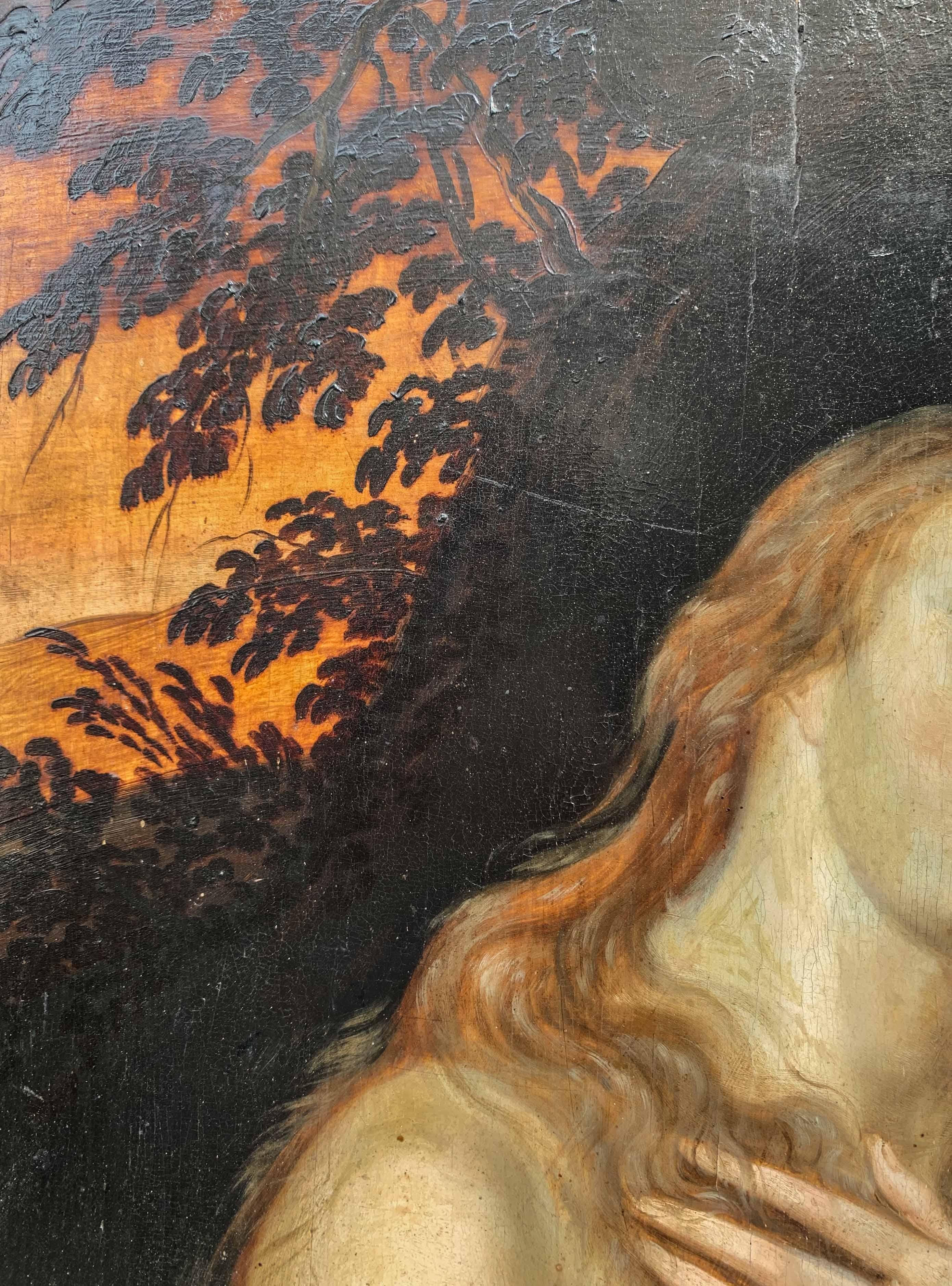 XVII sec. Pittura di scuola fiamminga: Maria Maddalena. Con un raro collage sul retro in vendita 4